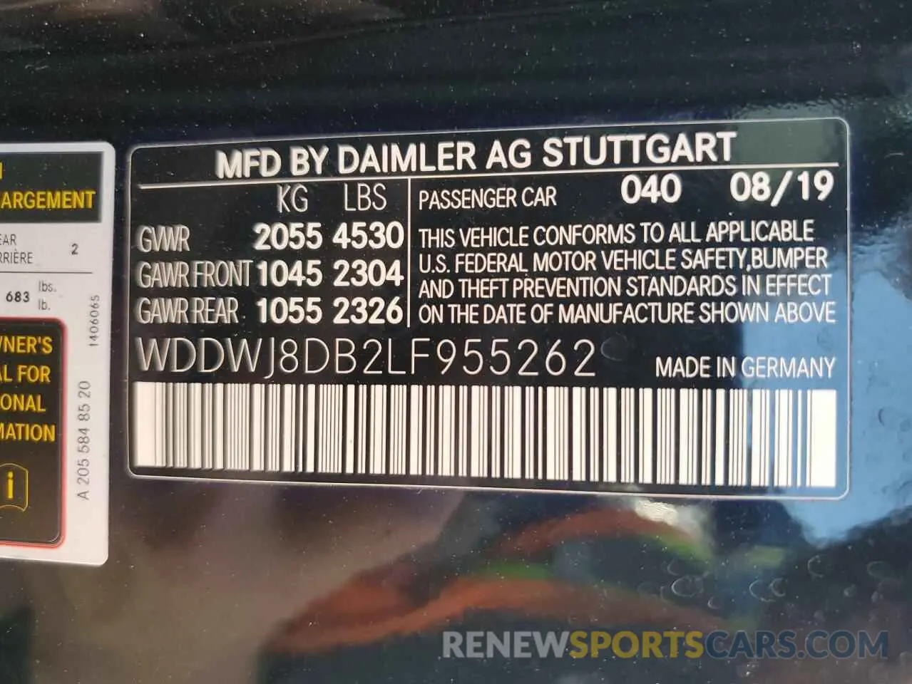 13 fotografías del automóvil dañado WDDWJ8DB2LF955262 MERCEDES-BENZ C-CLASS 2020