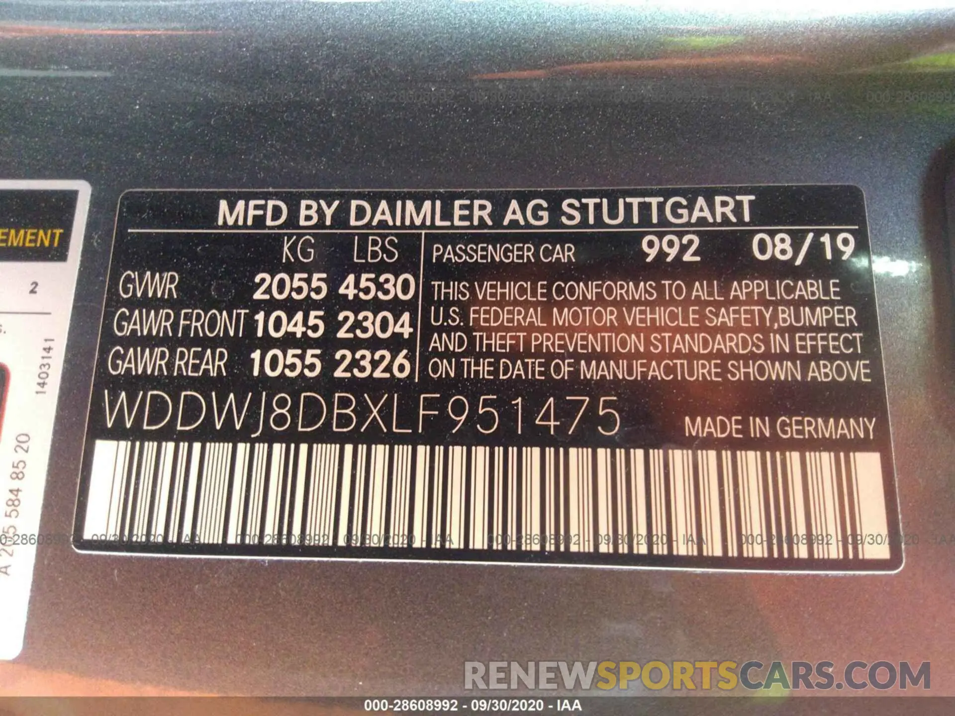 9 fotografías del automóvil dañado WDDWJ8DBXLF951475 MERCEDES-BENZ C-CLASS 2020