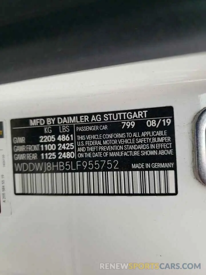 10 fotografías del automóvil dañado WDDWJ8HB5LF955752 MERCEDES-BENZ C-CLASS 2020