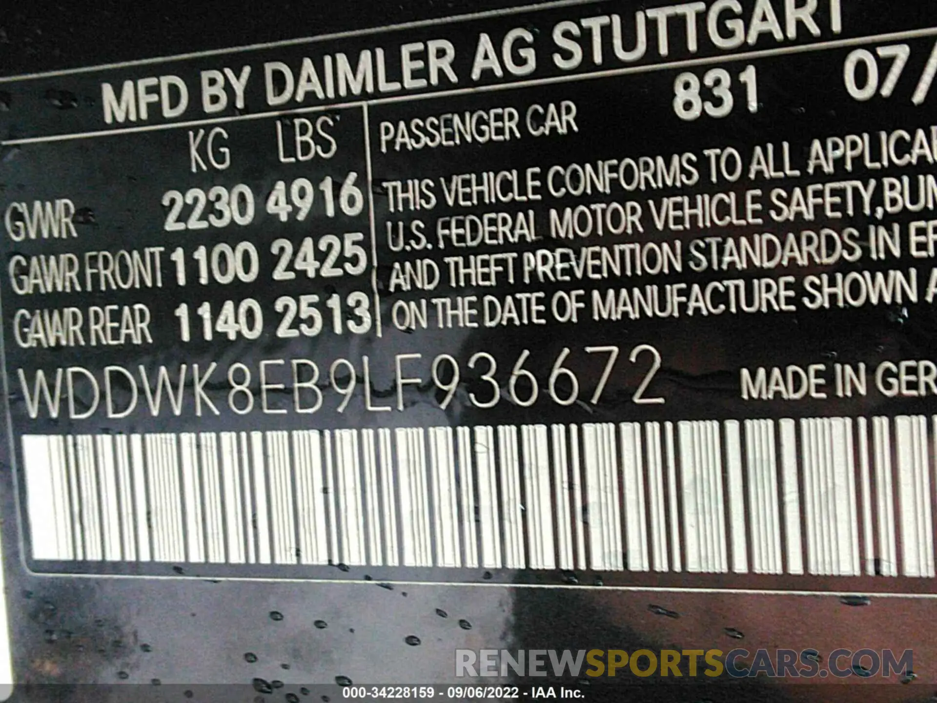 9 fotografías del automóvil dañado WDDWK8EB9LF936672 MERCEDES-BENZ C-CLASS 2020