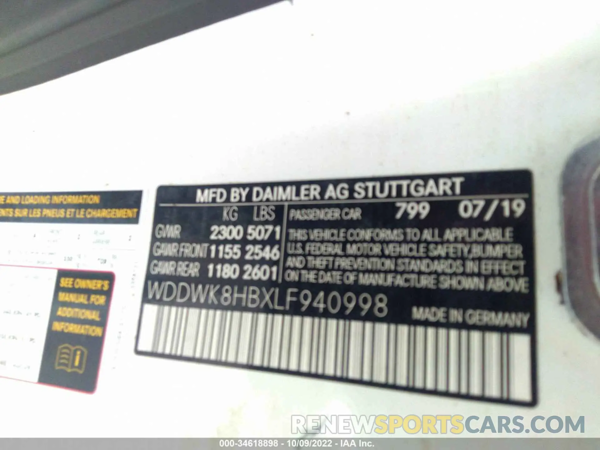 9 fotografías del automóvil dañado WDDWK8HBXLF940998 MERCEDES-BENZ C-CLASS 2020