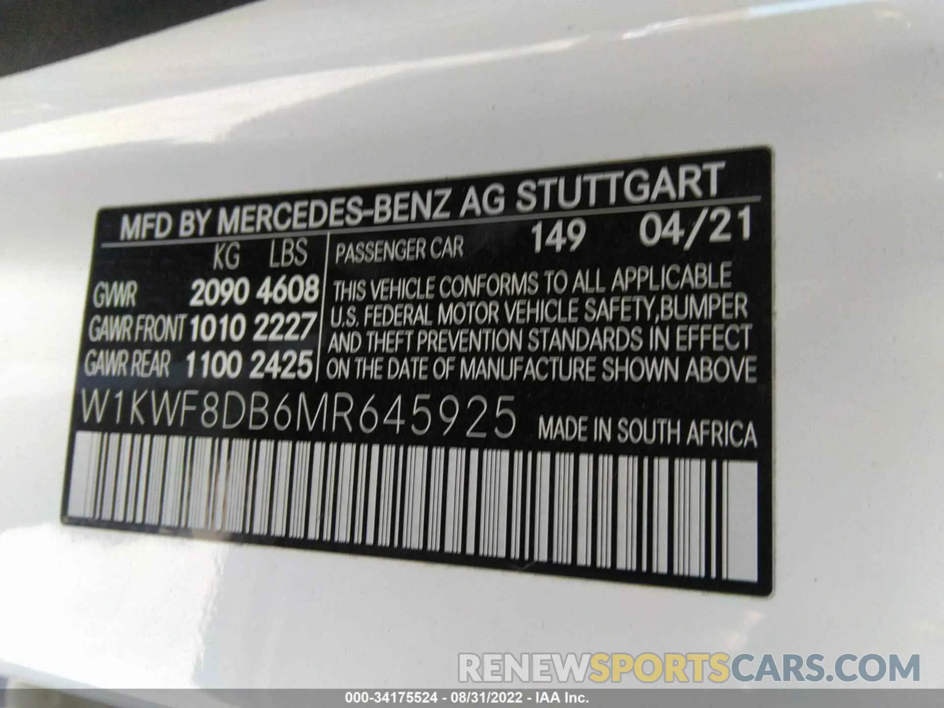 9 fotografías del automóvil dañado W1KWF8DB6MR645925 MERCEDES-BENZ C-CLASS 2021