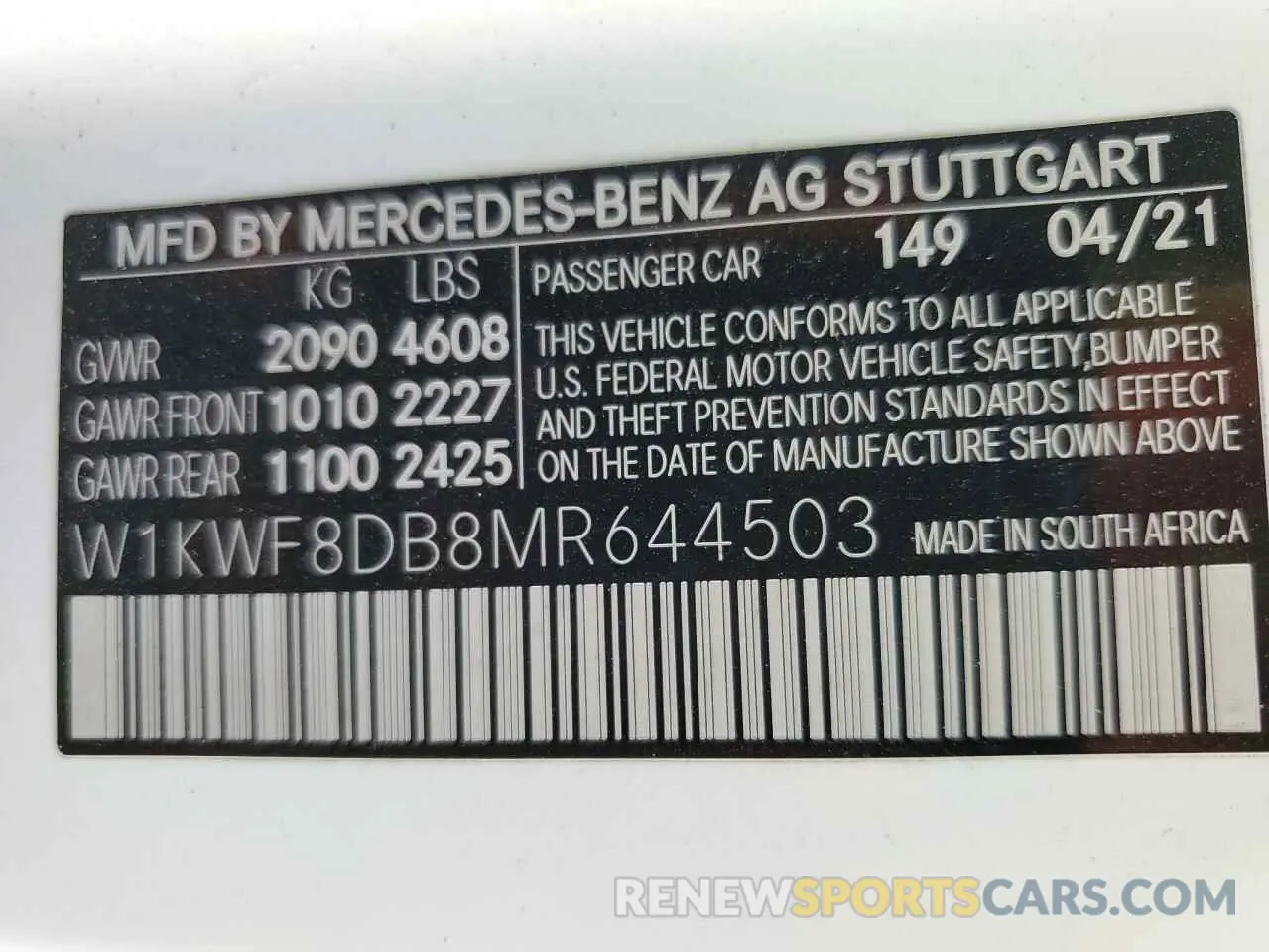 12 fotografías del automóvil dañado W1KWF8DB8MR644503 MERCEDES-BENZ C-CLASS 2021
