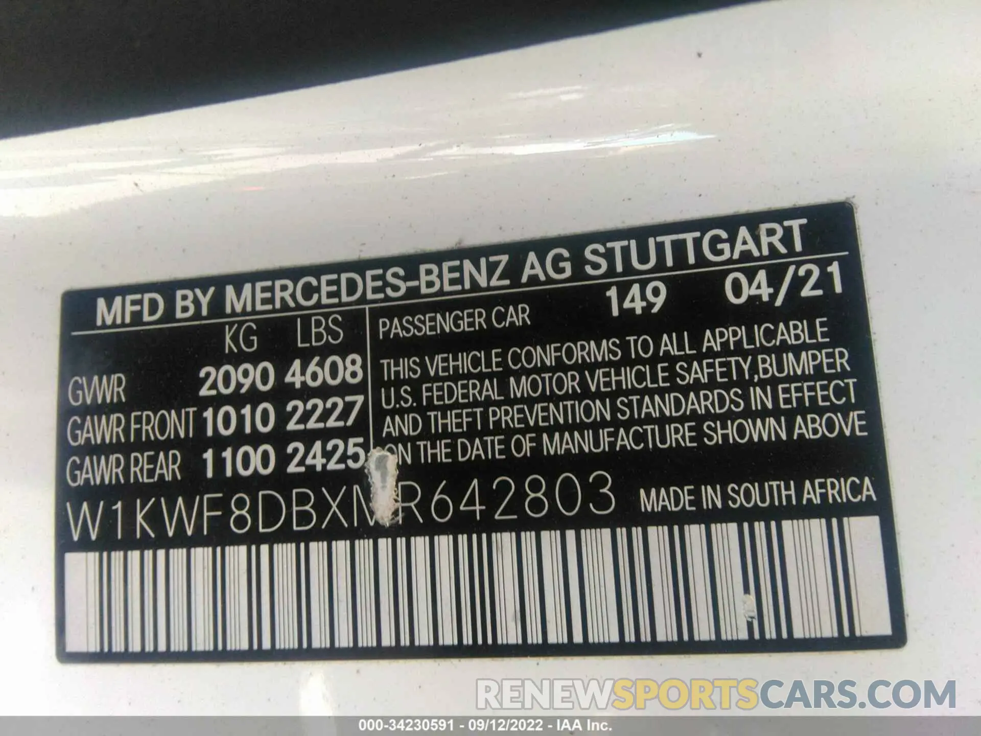 9 fotografías del automóvil dañado W1KWF8DBXMR642803 MERCEDES-BENZ C-CLASS 2021