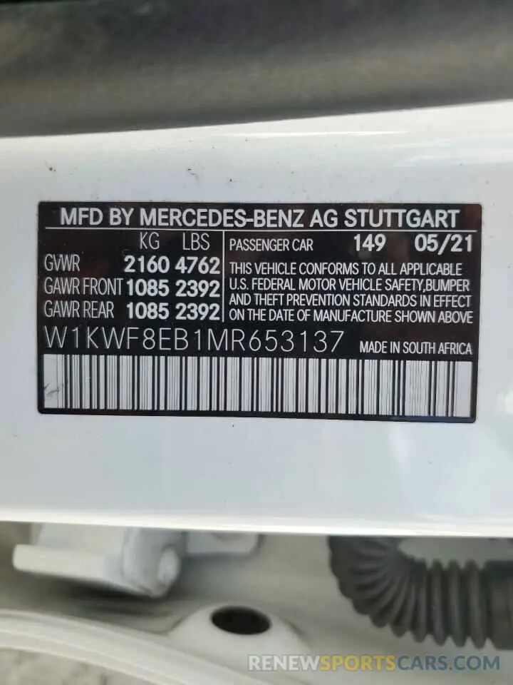 12 fotografías del automóvil dañado W1KWF8EB1MR653137 MERCEDES-BENZ C-CLASS 2021