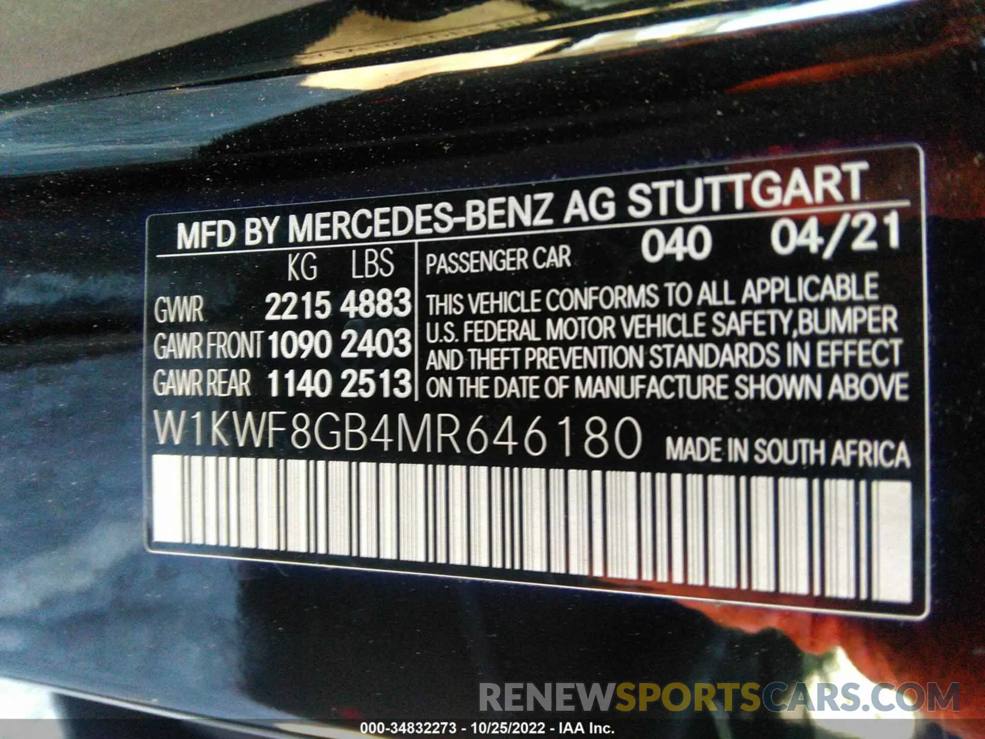 9 fotografías del automóvil dañado W1KWF8GB4MR646180 MERCEDES-BENZ C-CLASS 2021