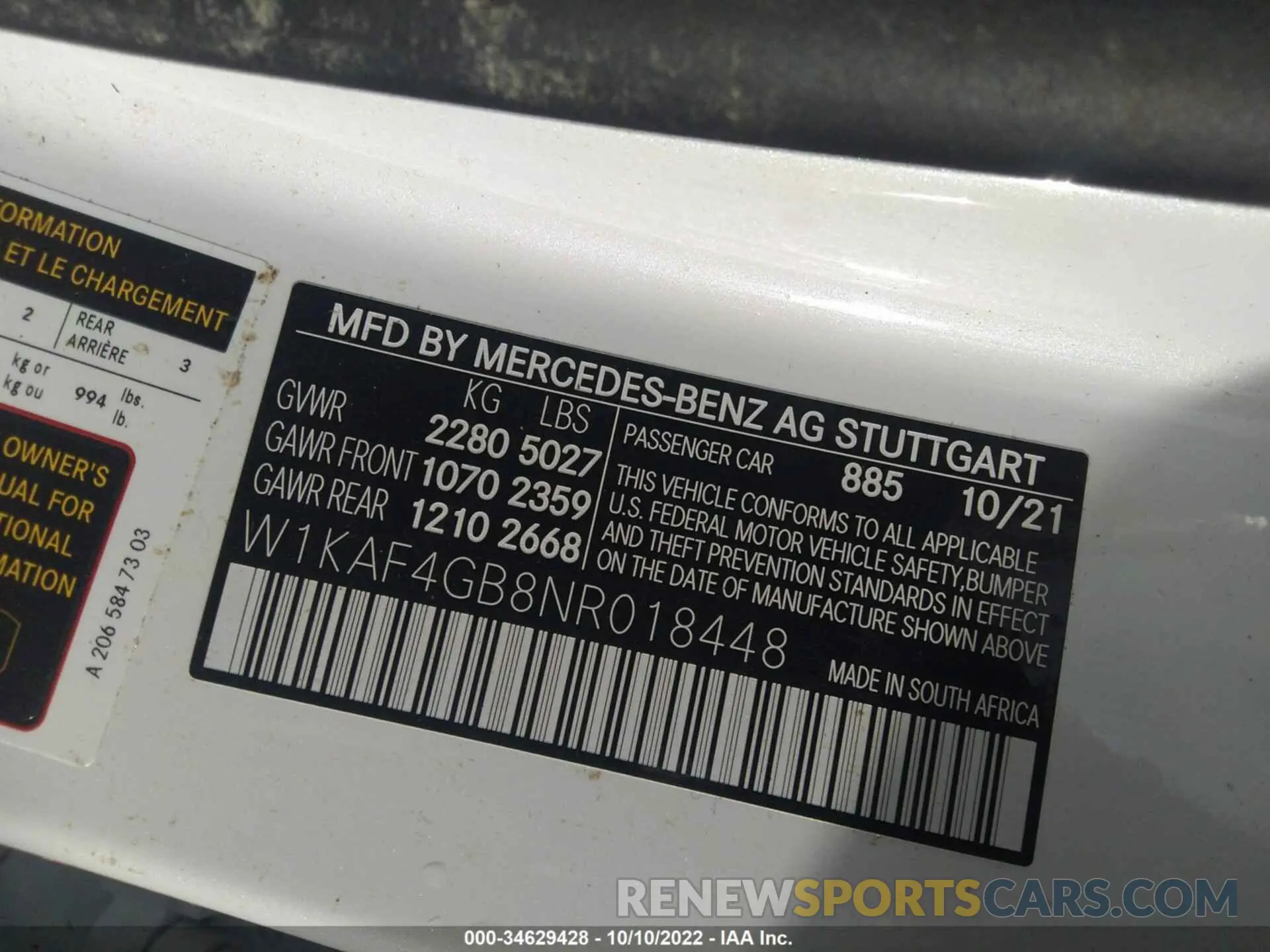 9 fotografías del automóvil dañado W1KAF4GB8NR018448 MERCEDES-BENZ C-CLASS 2022