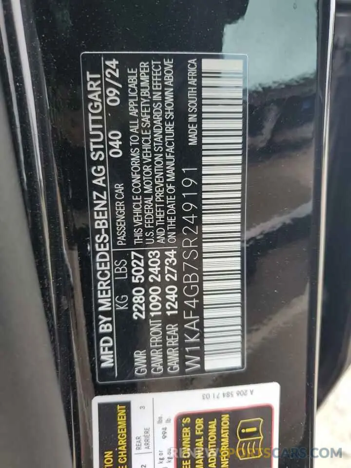 13 fotografías del automóvil dañado W1KAF4GB7SR249191 MERCEDES-BENZ C-CLASS 2025