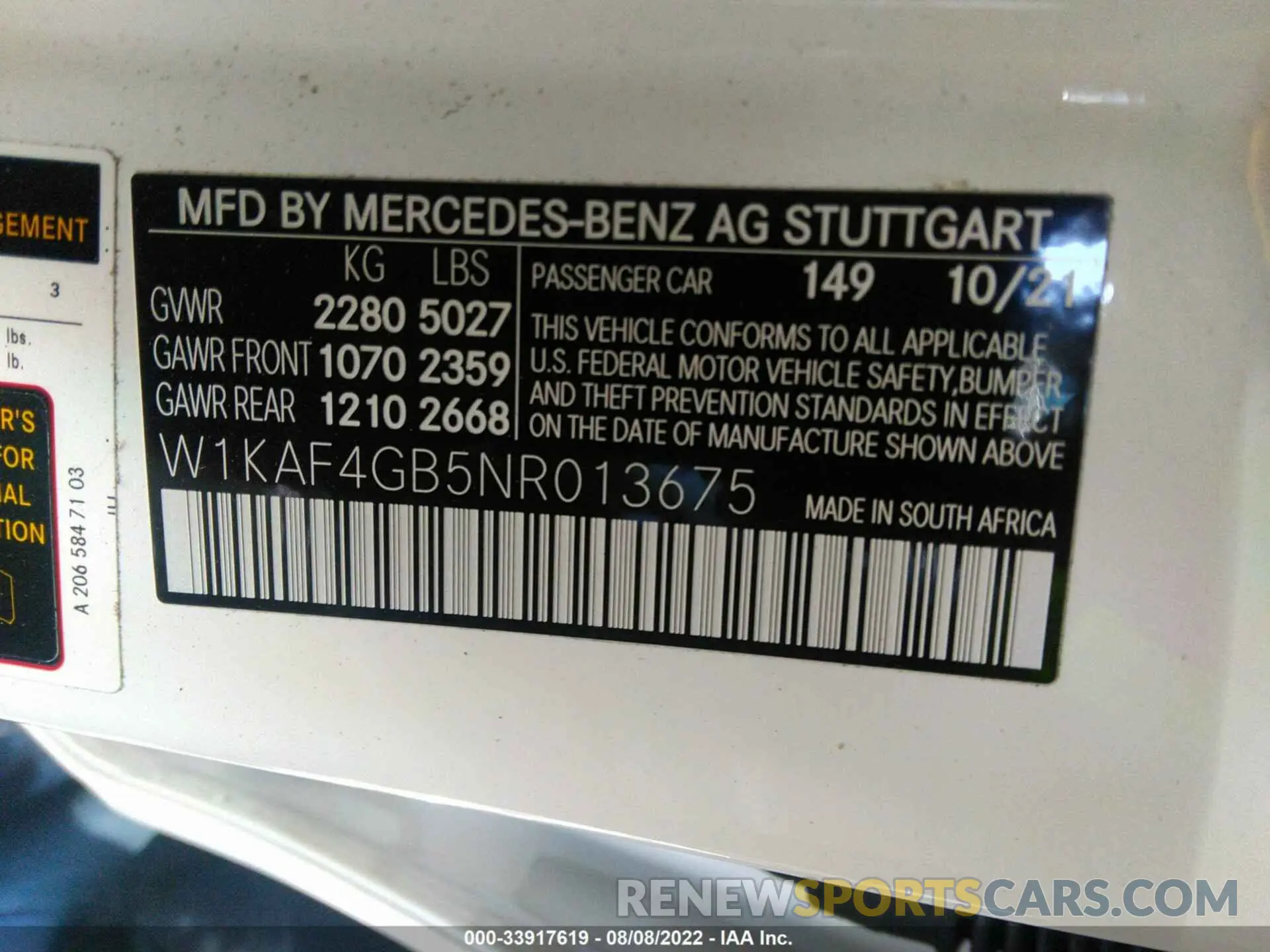 9 fotografías del automóvil dañado W1KAF4GB5NR013675 MERCEDES-BENZ C-CLASS C300 2022
