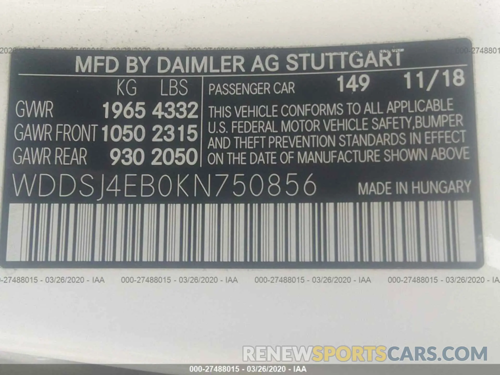 9 fotografías del automóvil dañado WDDSJ4EB0KN750856 MERCEDES-BENZ CLA 2019