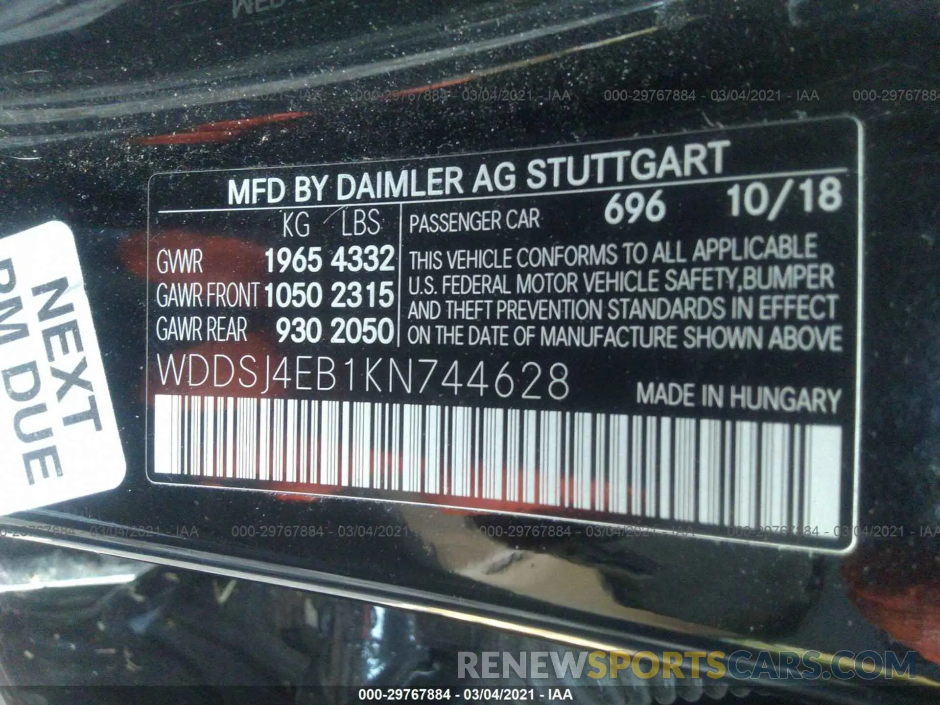9 fotografías del automóvil dañado WDDSJ4EB1KN744628 MERCEDES-BENZ CLA 2019