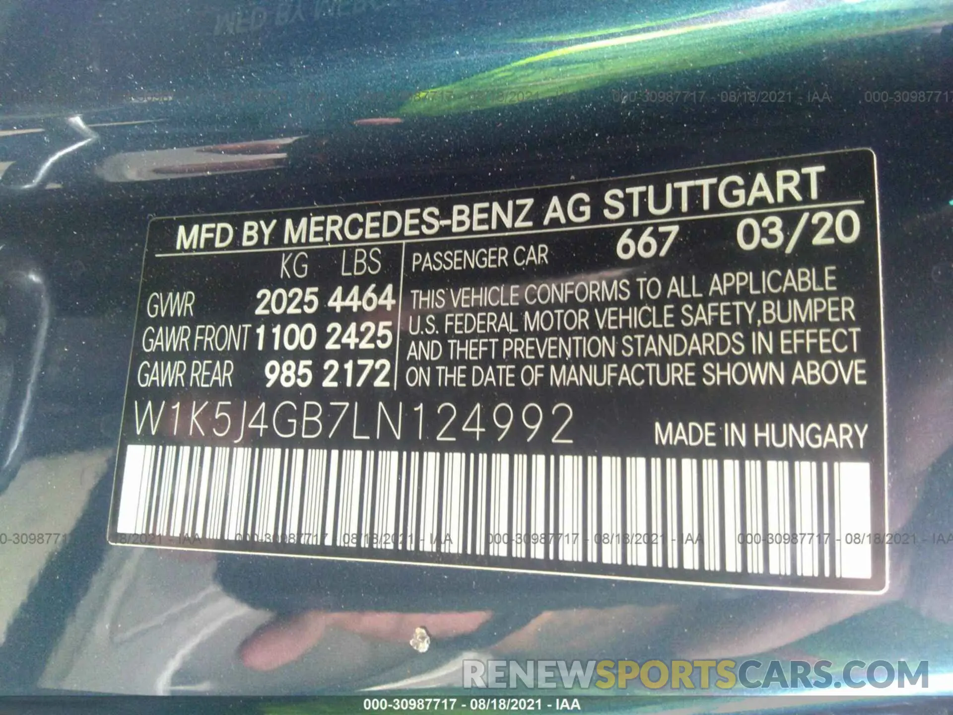 9 fotografías del automóvil dañado W1K5J4GB7LN124992 MERCEDES-BENZ CLA 2020