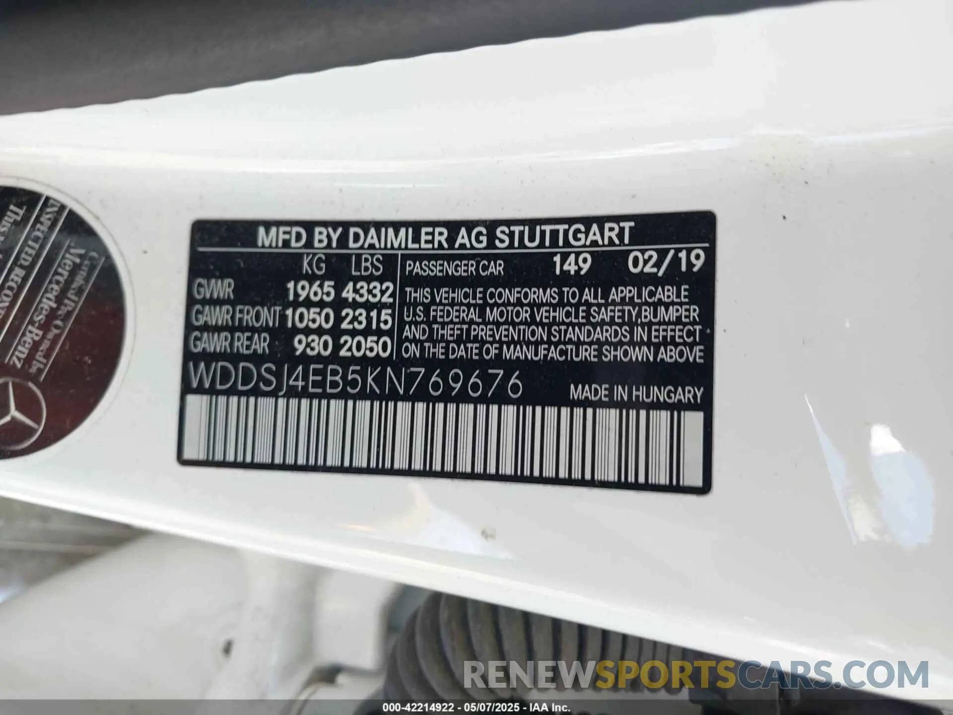 9 fotografías del automóvil dañado WDDSJ4EB5KN769676 MERCEDES-BENZ CLA 250 2019