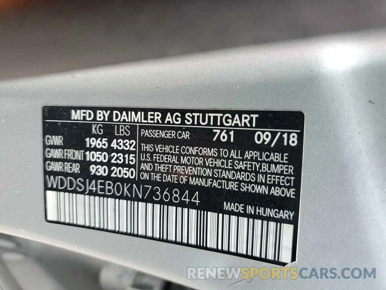 12 fotografías del automóvil dañado WDDSJ4EB0KN736844 MERCEDES-BENZ CLA-CLASS 2019