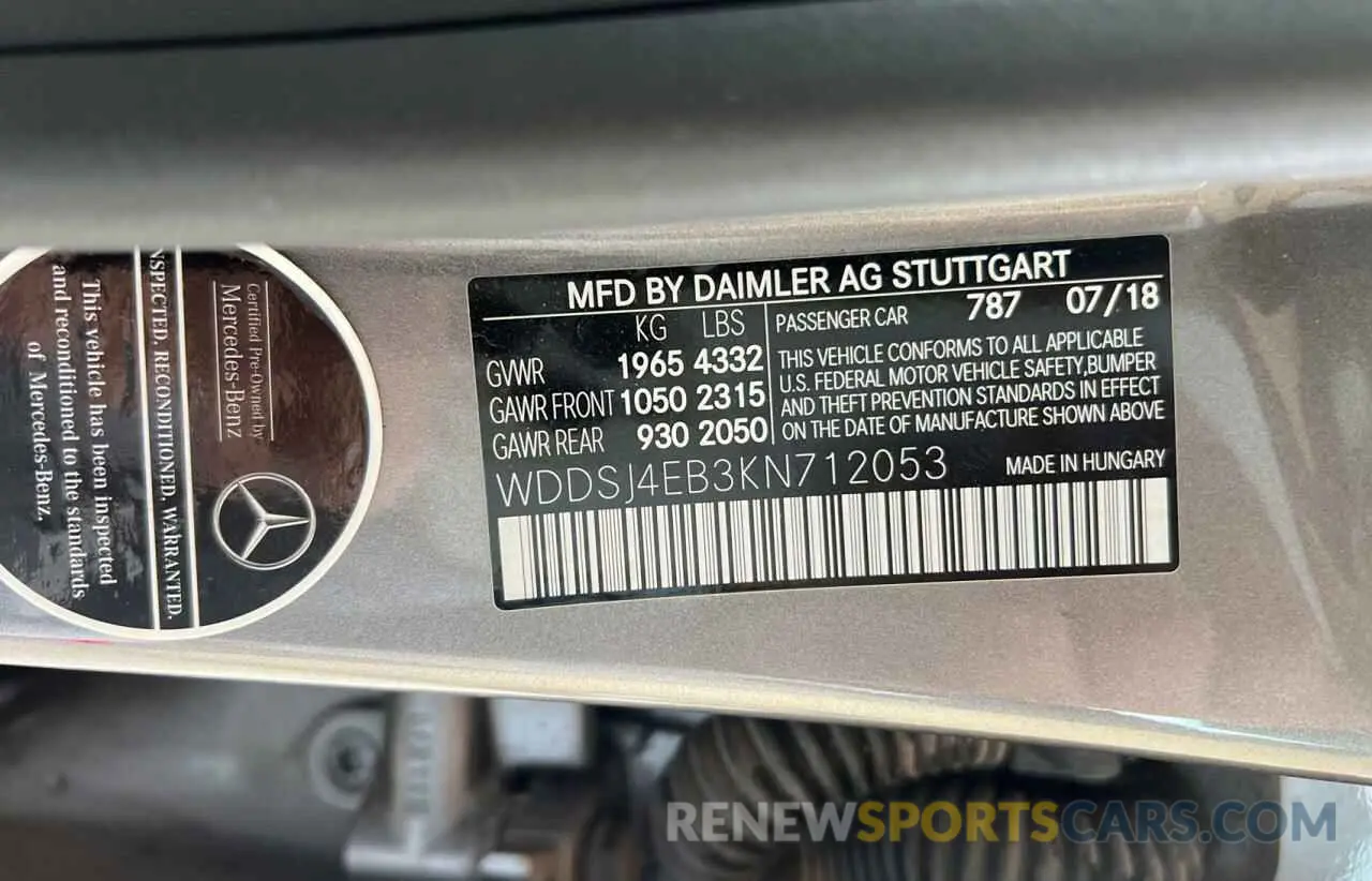 10 fotografías del automóvil dañado WDDSJ4EB3KN712053 MERCEDES-BENZ CLA-CLASS 2019