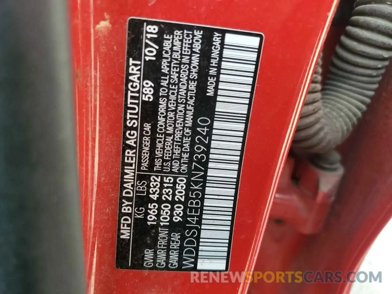 12 fotografías del automóvil dañado WDDSJ4EB5KN739240 MERCEDES-BENZ CLA-CLASS 2019