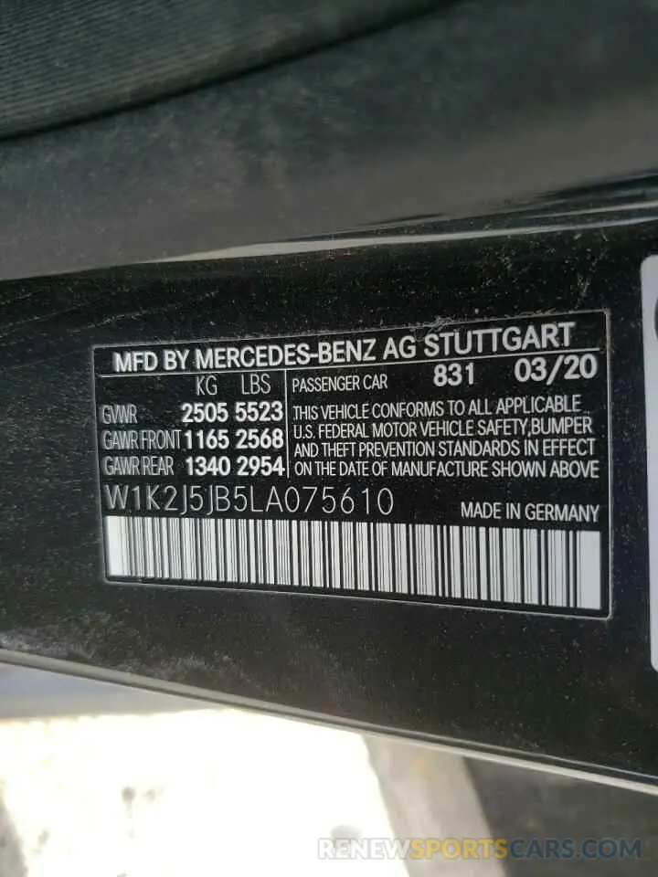10 fotografías del automóvil dañado W1K2J5JB5LA075610 MERCEDES-BENZ CLC-CLASS 2020
