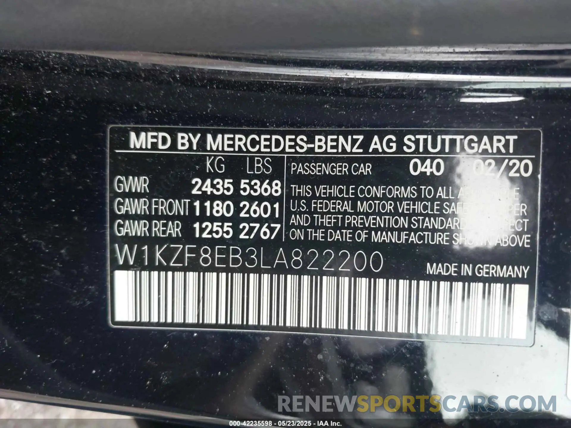 9 fotografías del automóvil dañado W1KZF8EB3LA822200 MERCEDES-BENZ E 350 2020