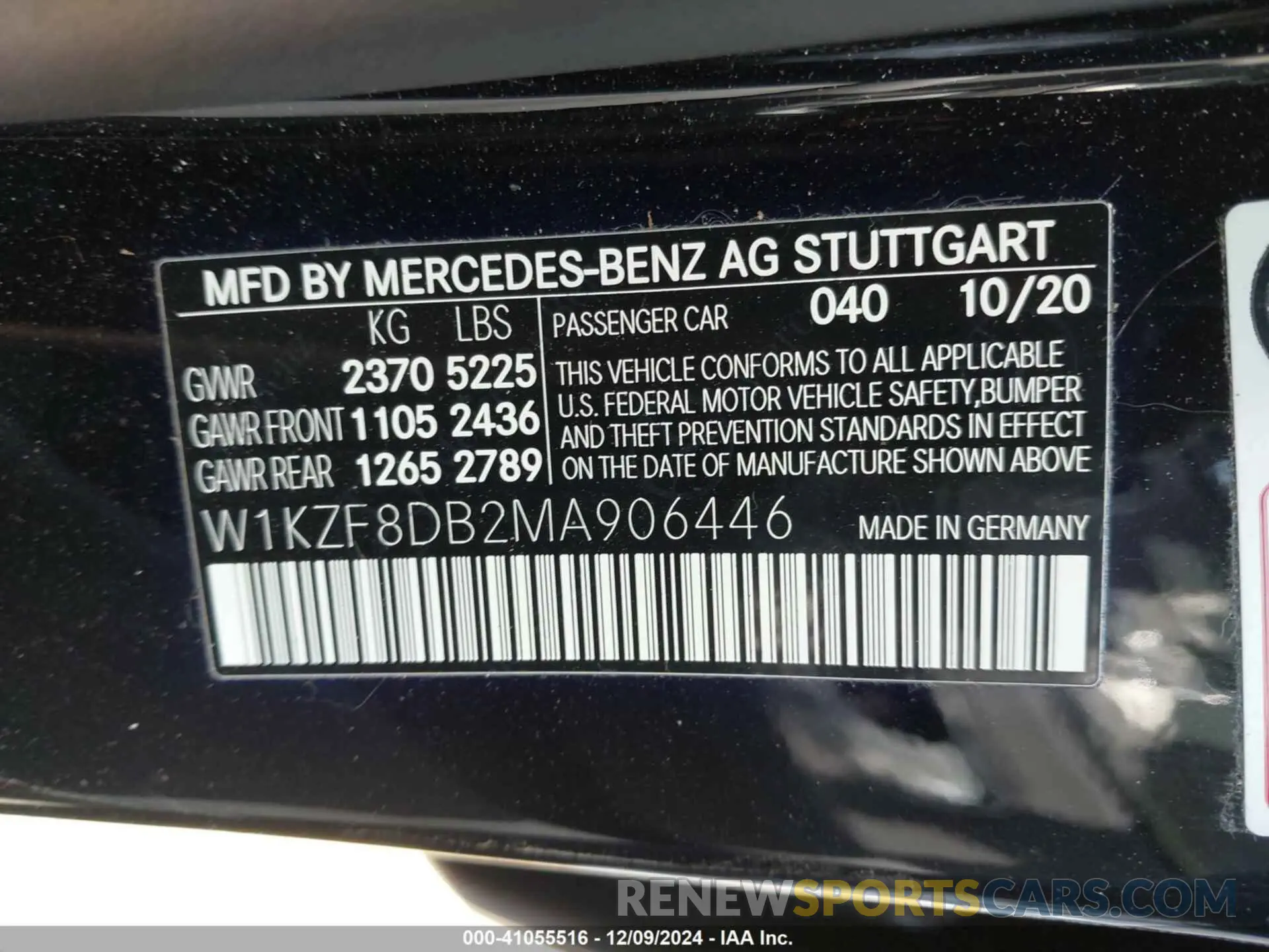 9 fotografías del automóvil dañado W1KZF8DB2MA906446 MERCEDES-BENZ E 350 2021