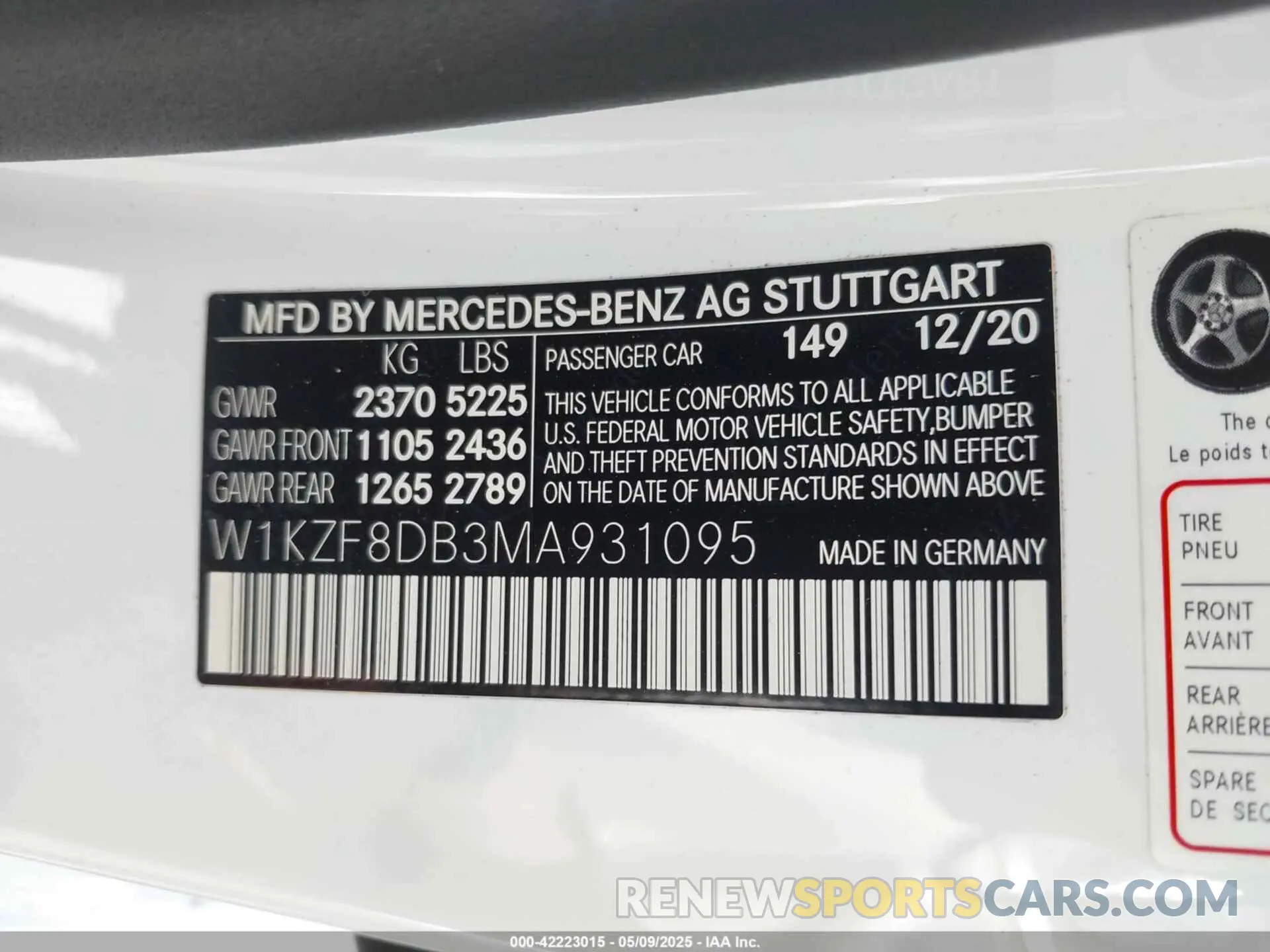 9 fotografías del automóvil dañado W1KZF8DB3MA931095 MERCEDES-BENZ E 350 2021