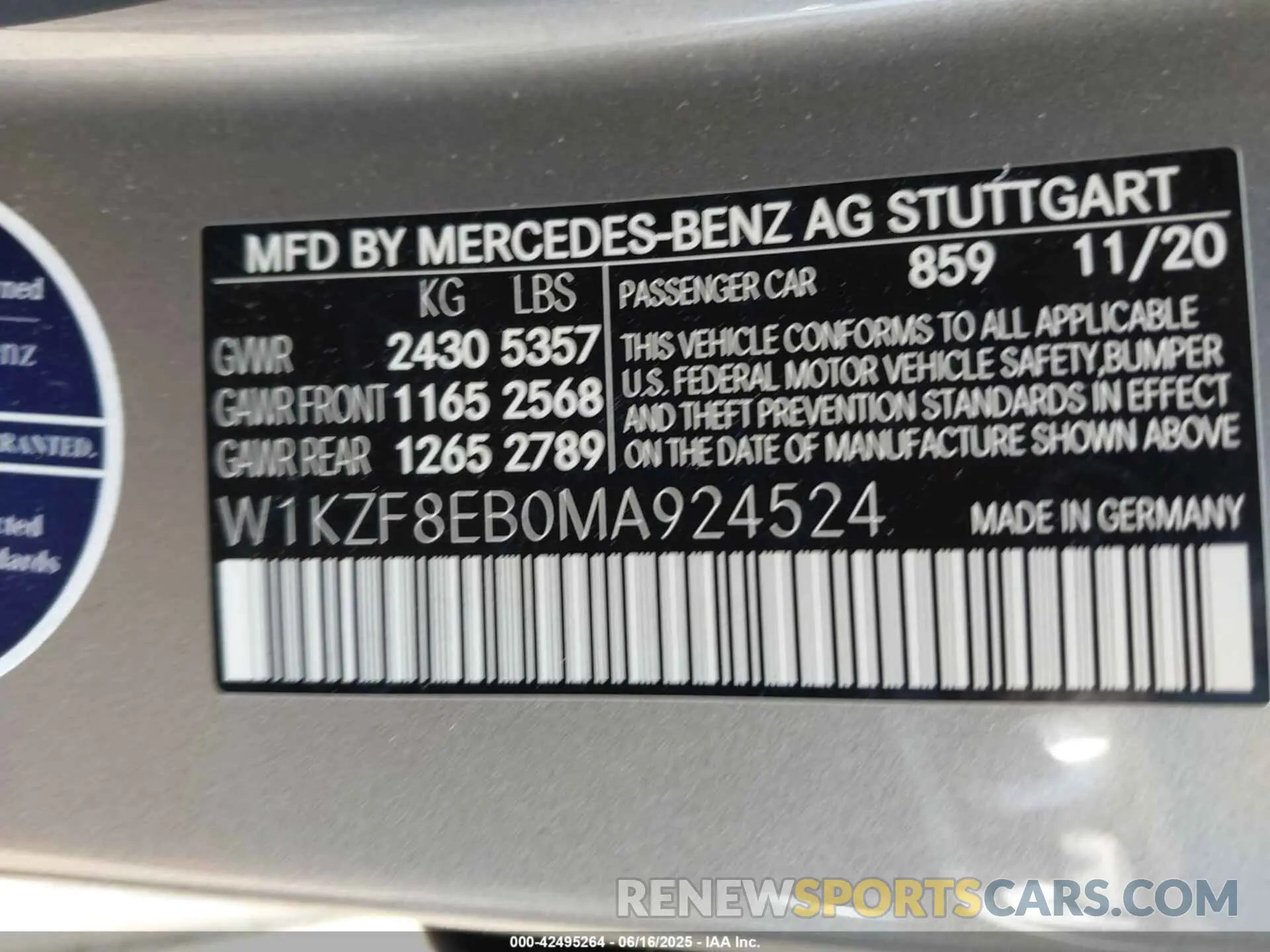 9 fotografías del automóvil dañado W1KZF8EB0MA924524 MERCEDES-BENZ E 350 2021