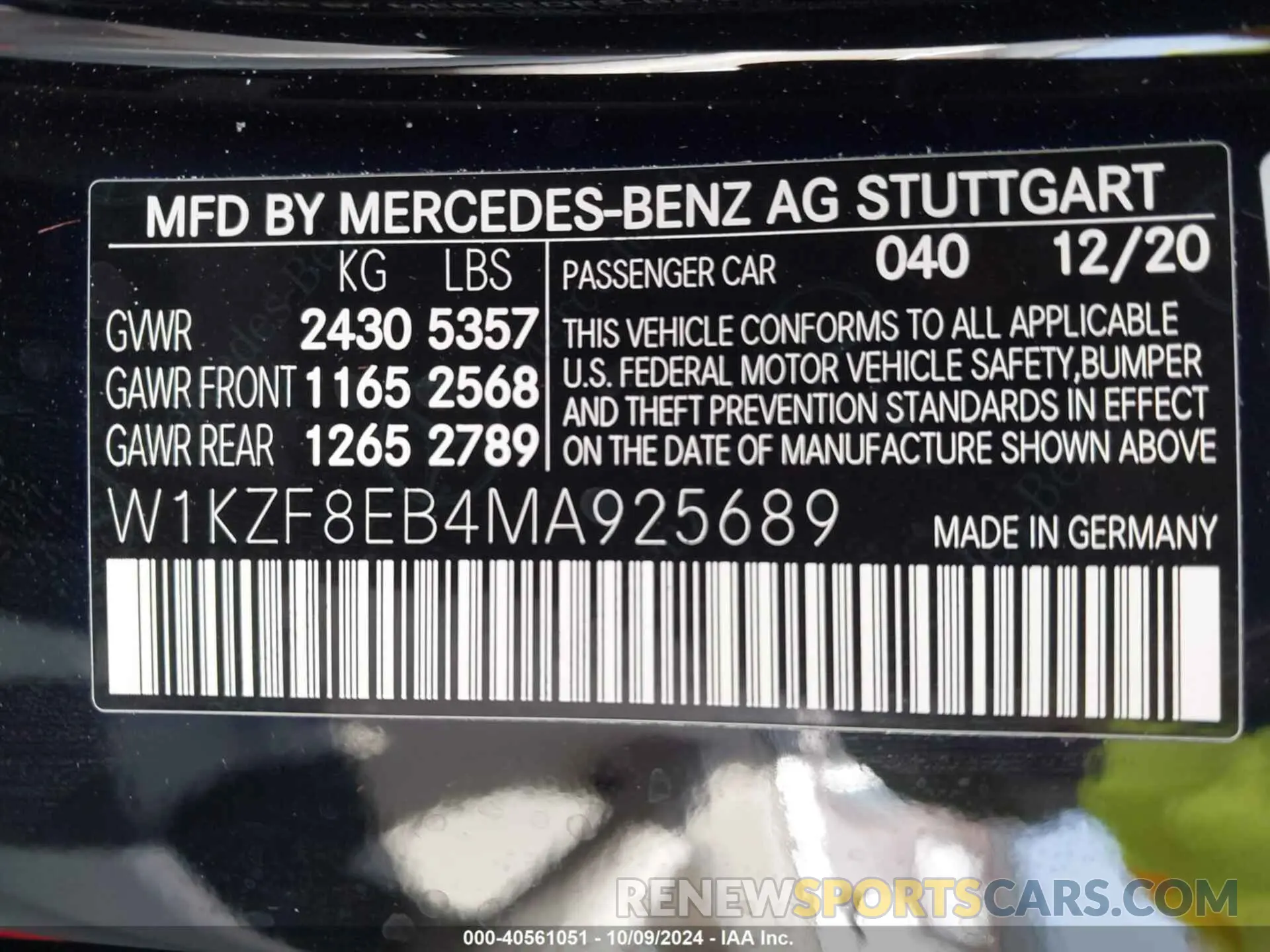 9 fotografías del automóvil dañado W1KZF8EB4MA925689 MERCEDES-BENZ E 350 2021