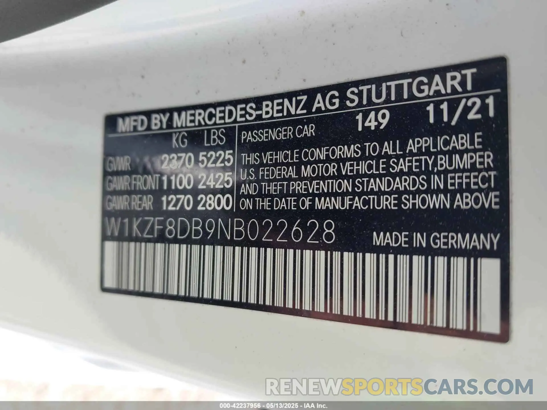 9 fotografías del automóvil dañado W1KZF8DB9NB022628 MERCEDES-BENZ E 350 2022