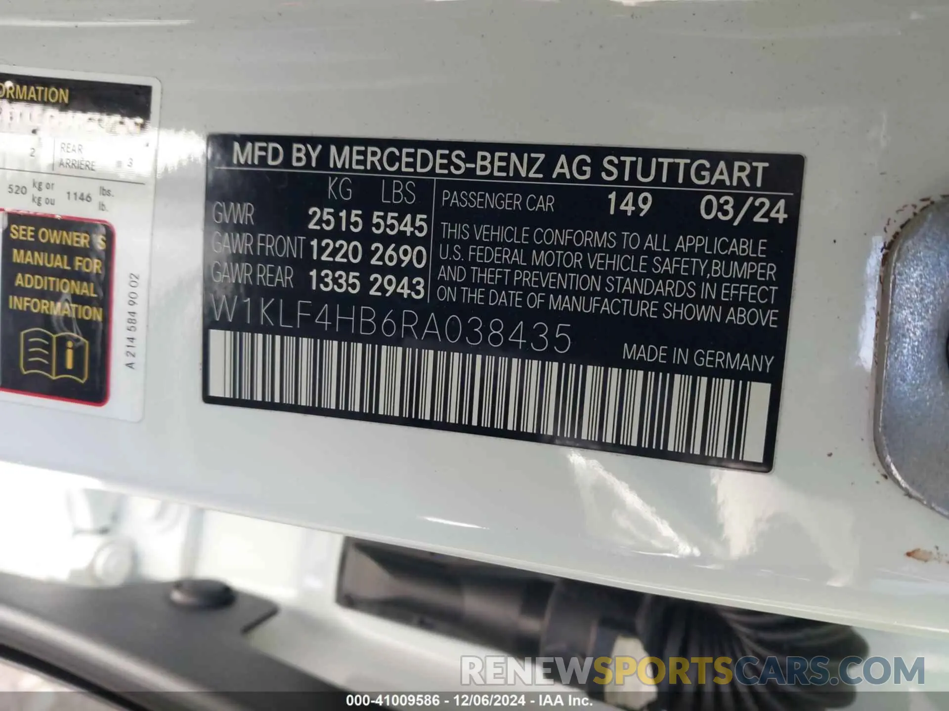 9 fotografías del automóvil dañado W1KLF4HB6RA038435 MERCEDES-BENZ E 350 2024