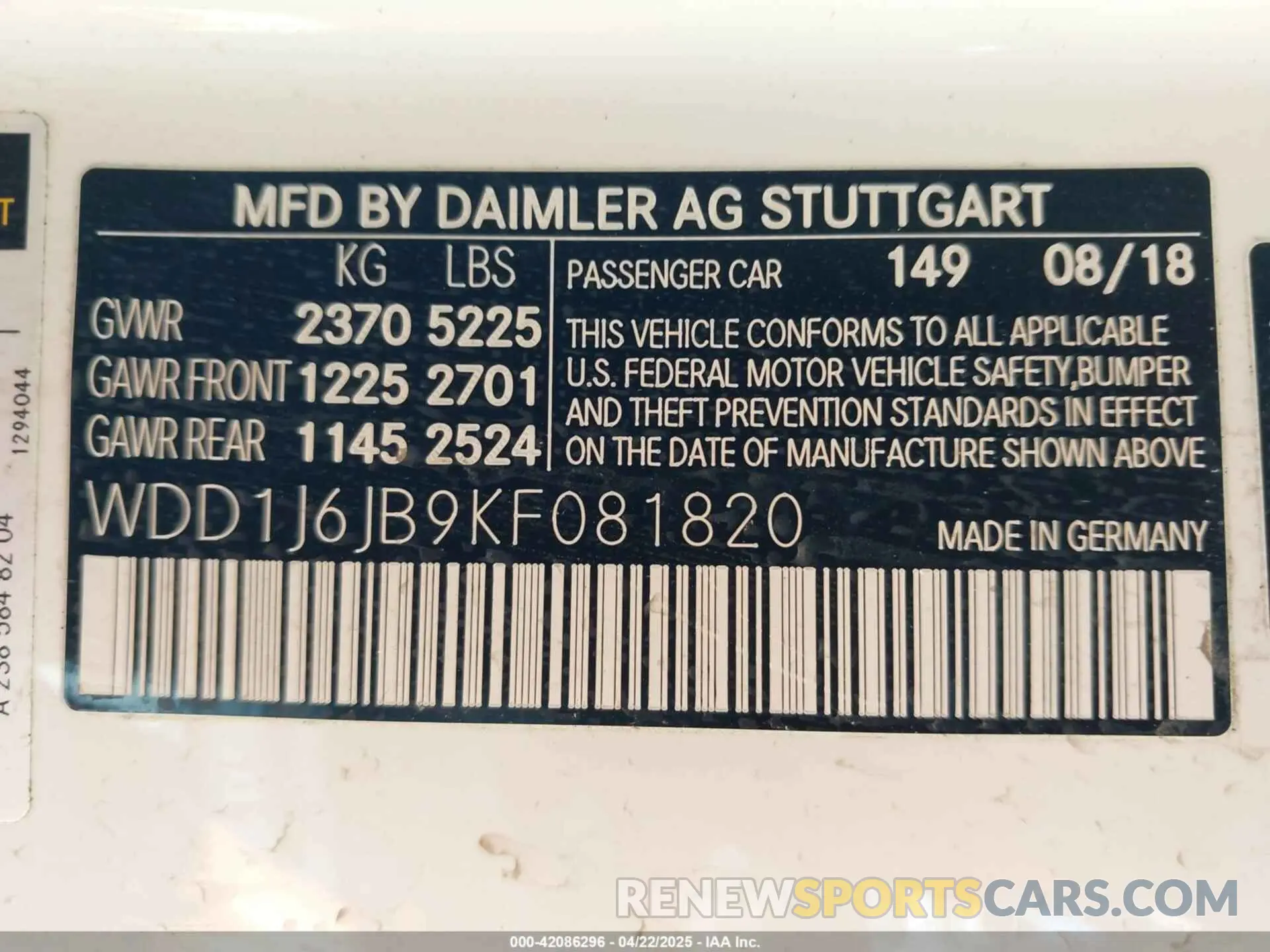 9 fotografías del automóvil dañado WDD1J6JB9KF081820 MERCEDES-BENZ E 450 2019