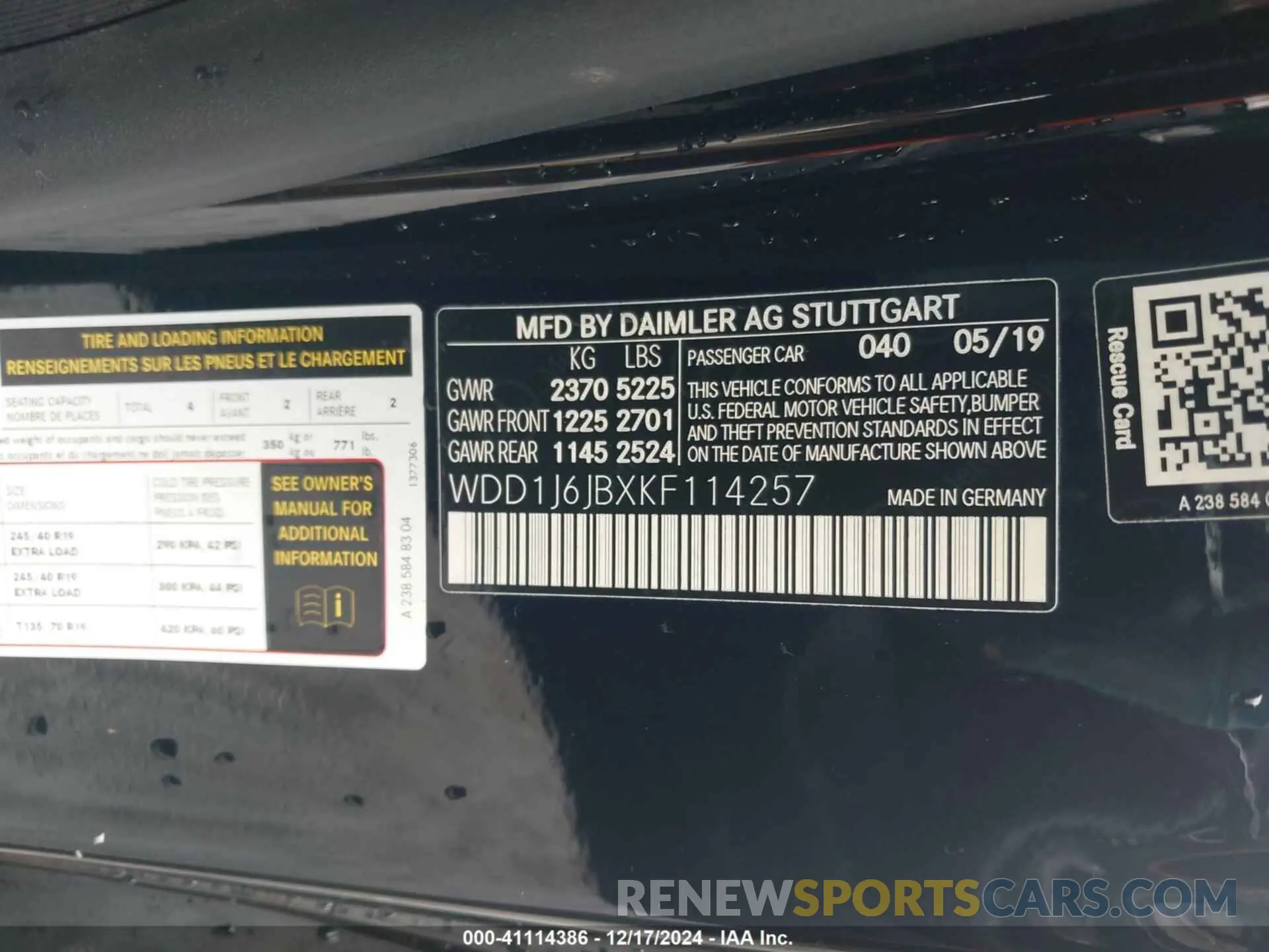 9 fotografías del automóvil dañado WDD1J6JBXKF114257 MERCEDES-BENZ E 450 2019