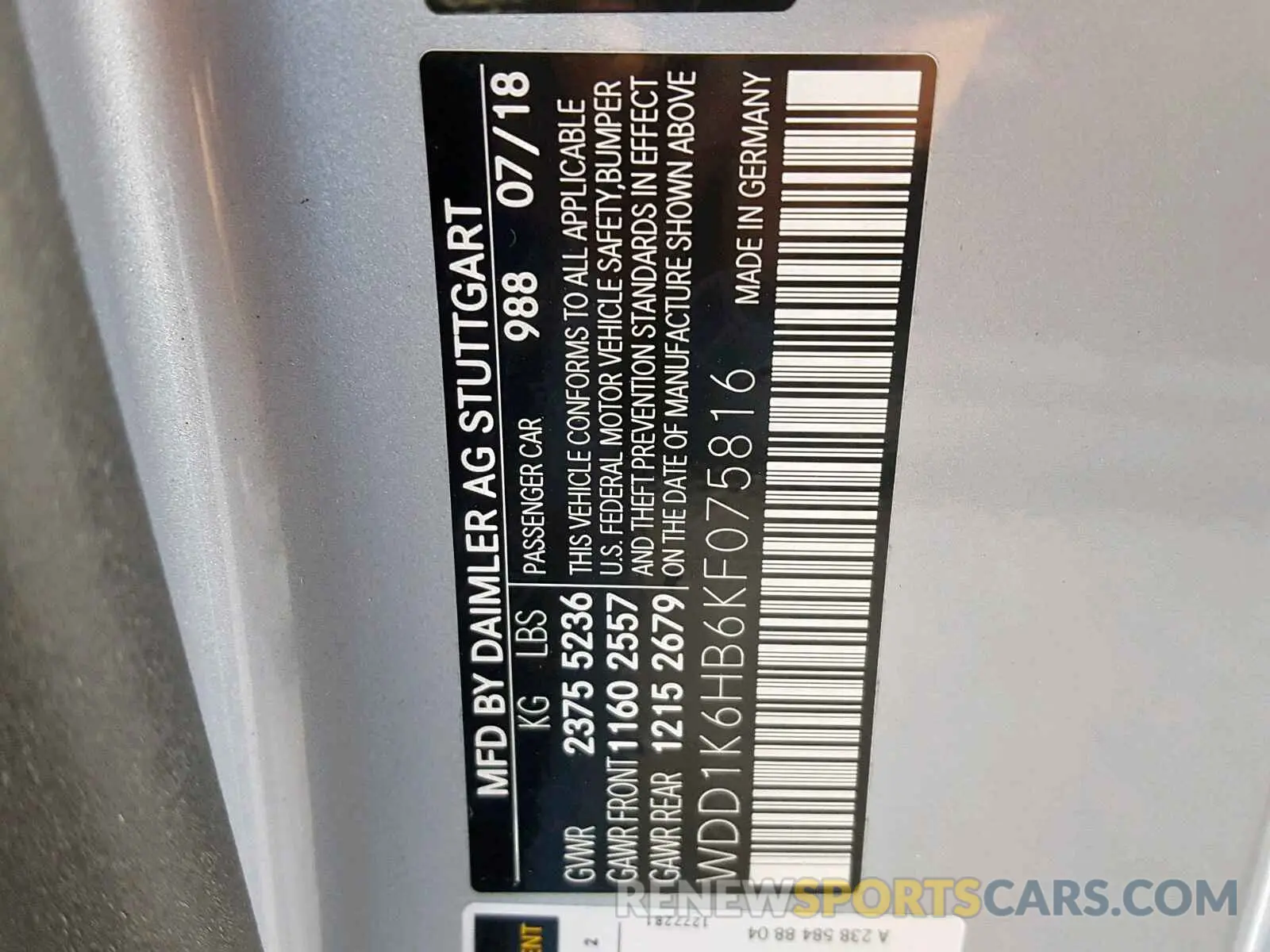 10 fotografías del automóvil dañado WDD1K6HB6KF075816 MERCEDES-BENZ E 450 2019