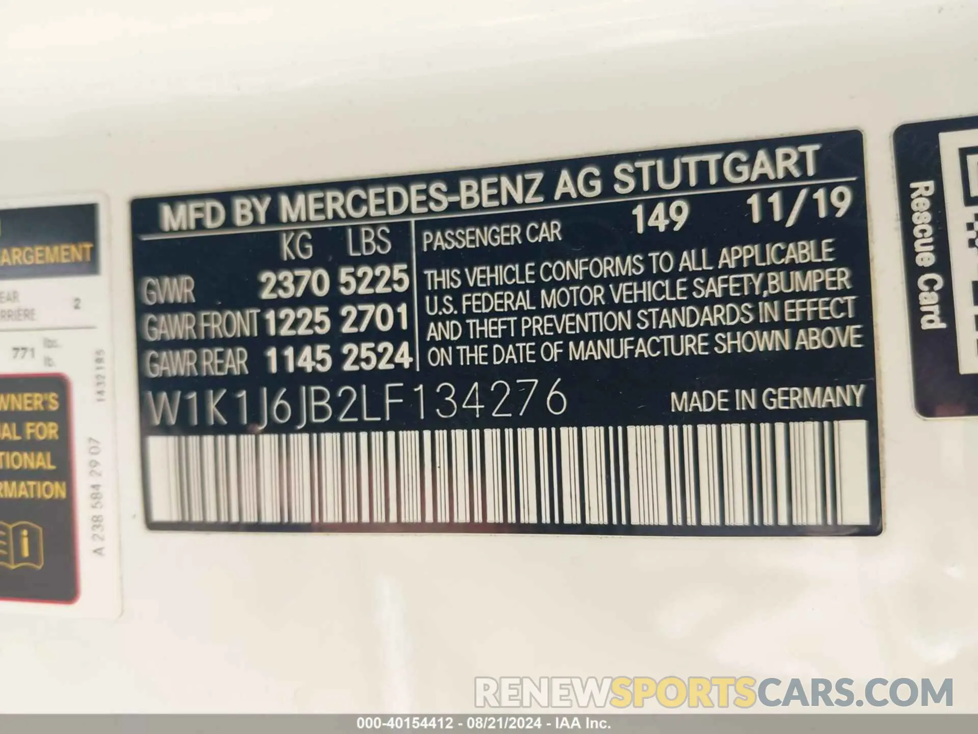 9 fotografías del automóvil dañado W1K1J6JB2LF134276 MERCEDES-BENZ E 450 2020