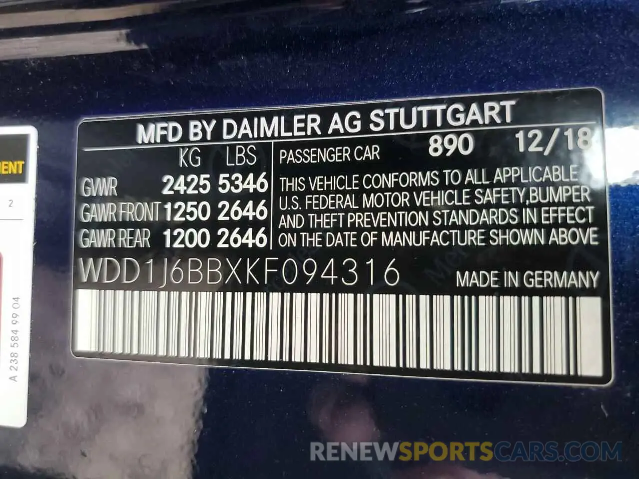 12 fotografías del automóvil dañado WDD1J6BBXKF094316 MERCEDES-BENZ E-CLASS 2019