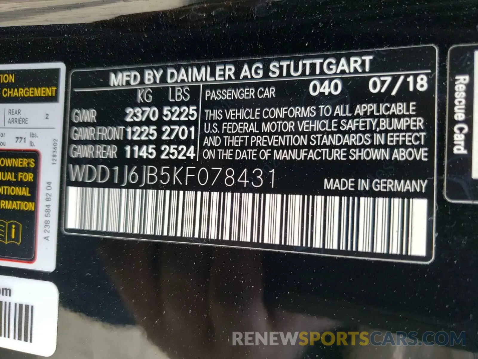 10 fotografías del automóvil dañado WDD1J6JB5KF078431 MERCEDES-BENZ E CLASS 2019
