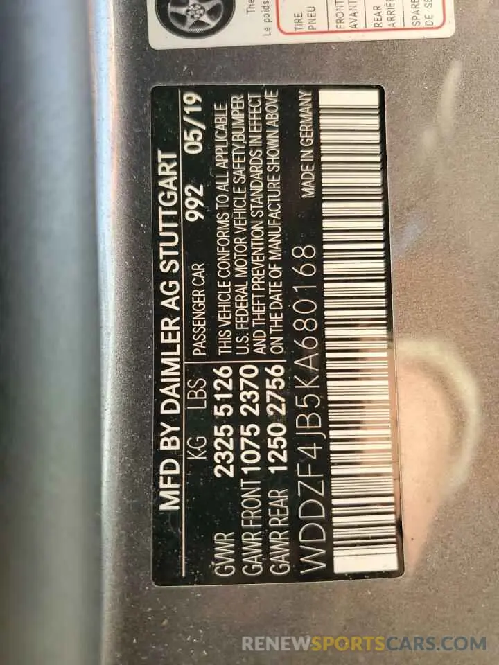 12 fotografías del automóvil dañado WDDZF4JB5KA680168 MERCEDES-BENZ E-CLASS 2019