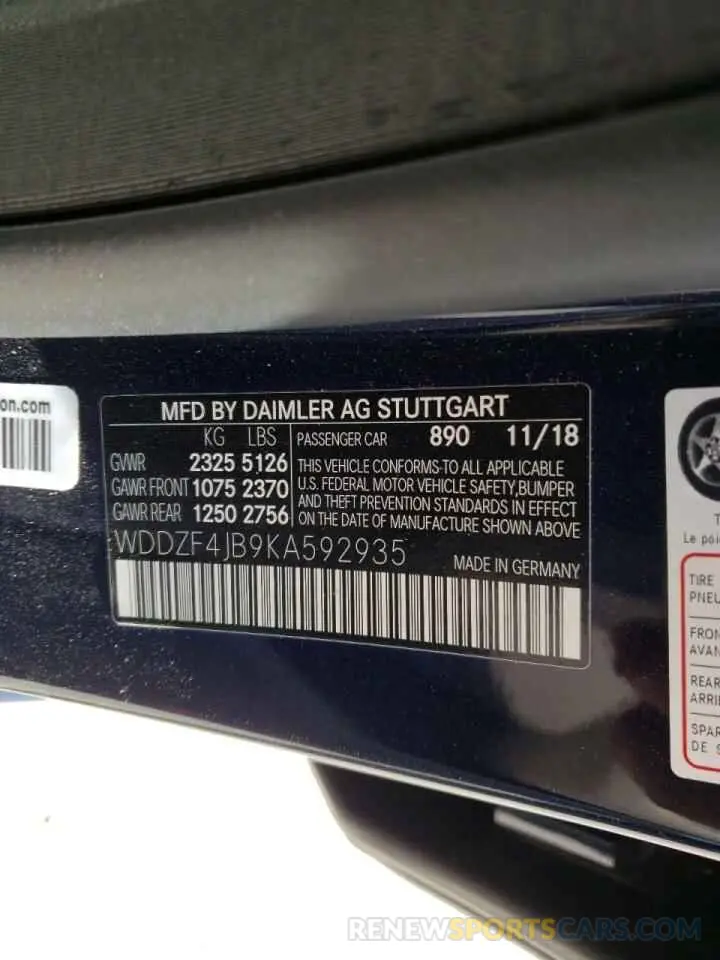10 fotografías del automóvil dañado WDDZF4JB9KA592935 MERCEDES-BENZ E-CLASS 2019