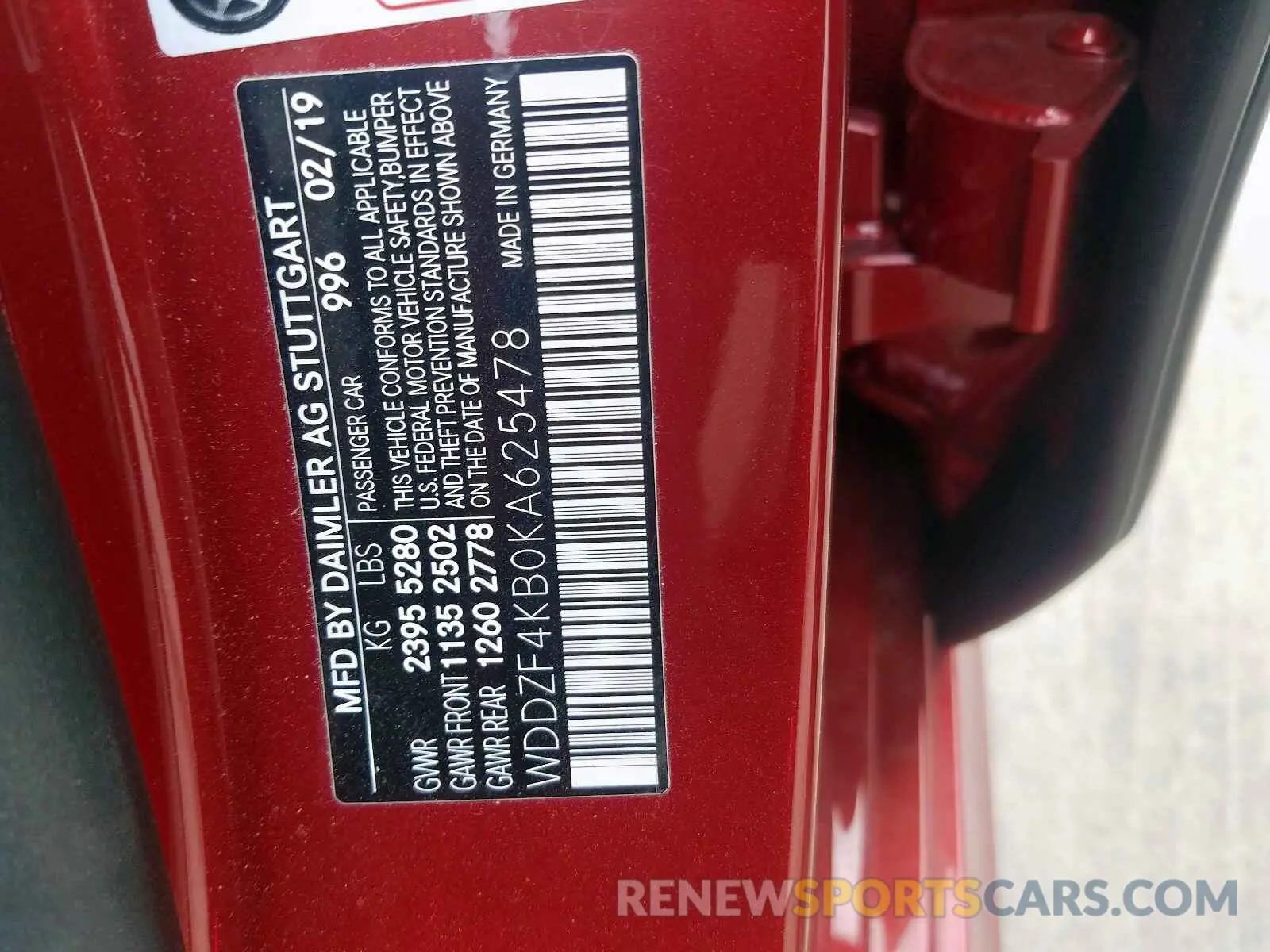 10 fotografías del automóvil dañado WDDZF4KB0KA625478 MERCEDES-BENZ E CLASS 2019