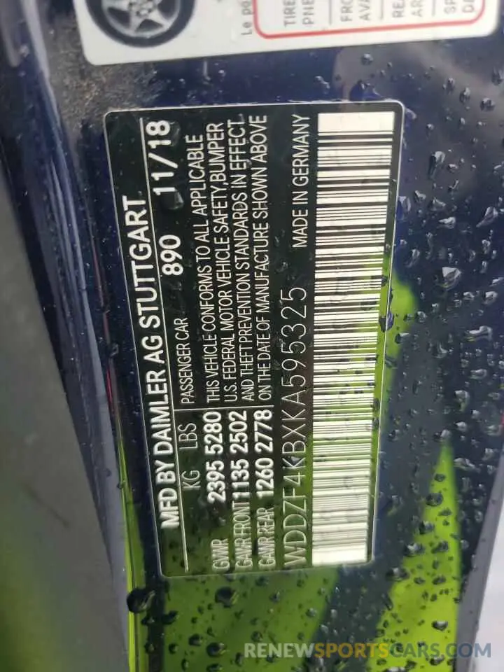 12 fotografías del automóvil dañado WDDZF4KBXKA595325 MERCEDES-BENZ E-CLASS 2019