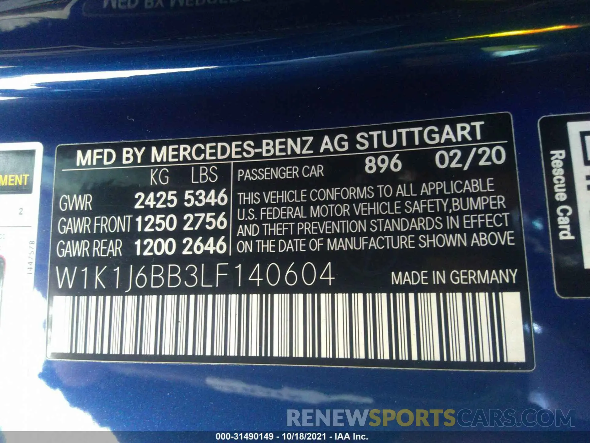 9 fotografías del automóvil dañado W1K1J6BB3LF140604 MERCEDES-BENZ E-CLASS 2020