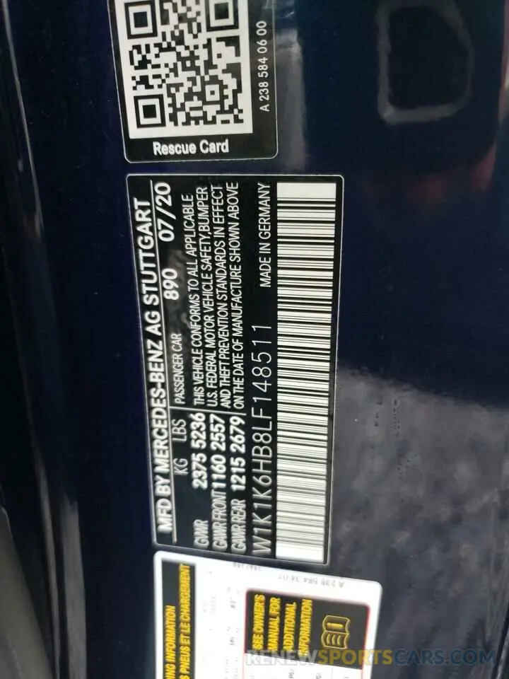 10 fotografías del automóvil dañado W1K1K6HB8LF148511 MERCEDES-BENZ E-CLASS 2020