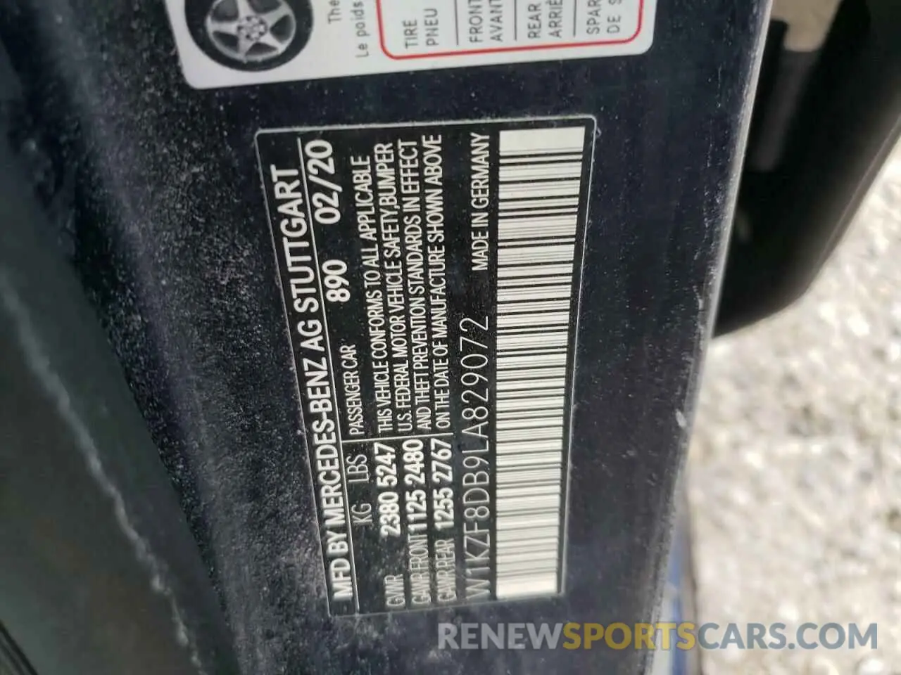 10 fotografías del automóvil dañado W1KZF8DB9LA829072 MERCEDES-BENZ E-CLASS 2020