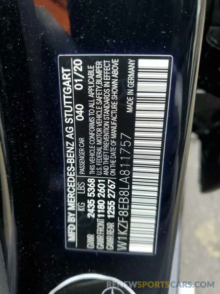 12 fotografías del automóvil dañado W1KZF8EB8LA811757 MERCEDES-BENZ E-CLASS 2020