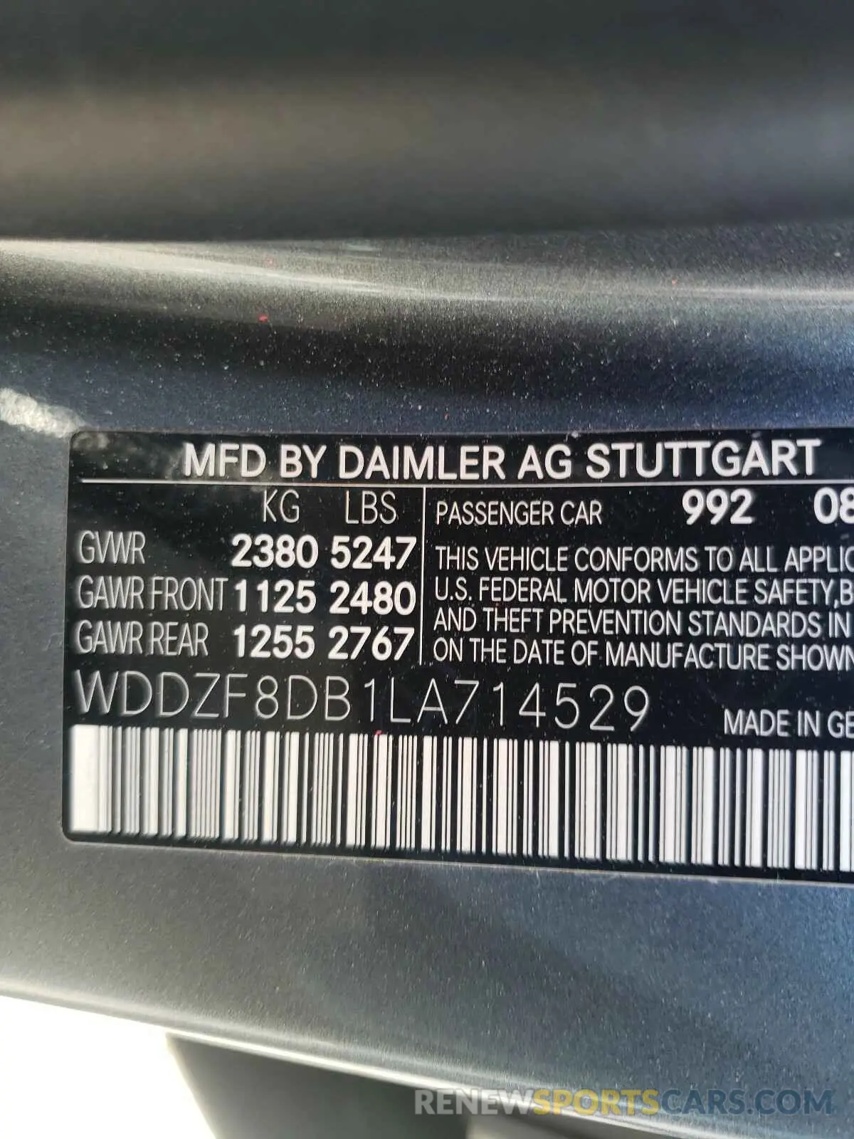 10 fotografías del automóvil dañado WDDZF8DB1LA714529 MERCEDES-BENZ E CLASS 2020