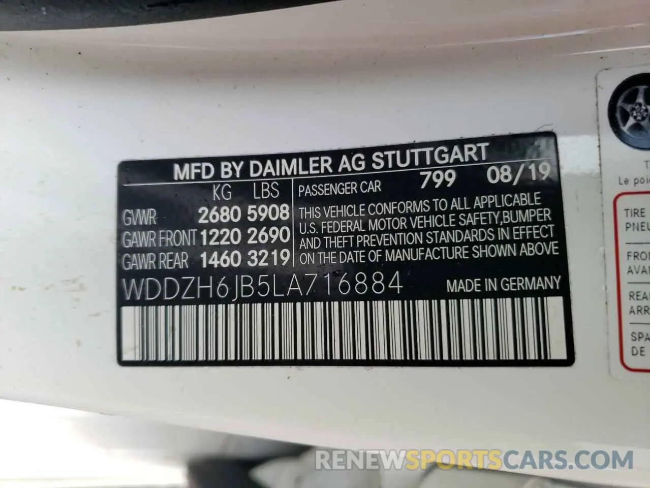 10 fotografías del automóvil dañado WDDZH6JB5LA716884 MERCEDES-BENZ E-CLASS 2020