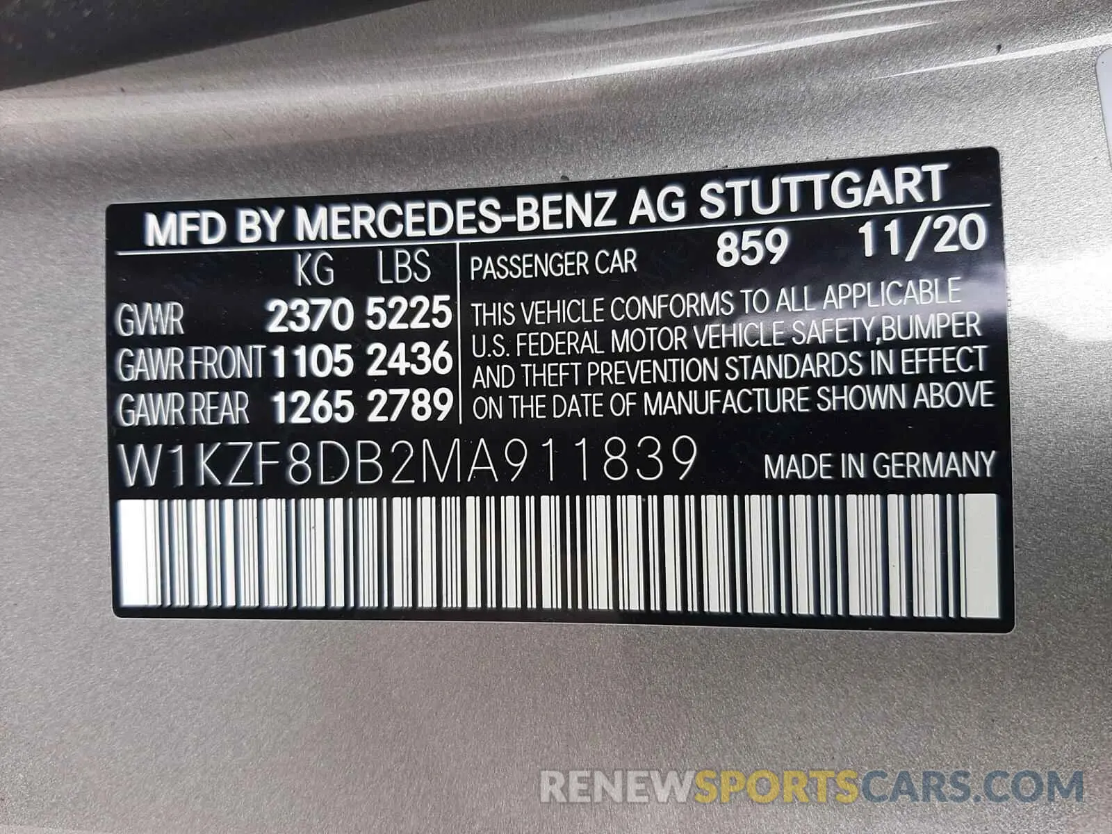 10 fotografías del automóvil dañado W1KZF8DB2MA911839 MERCEDES-BENZ E CLASS 2021