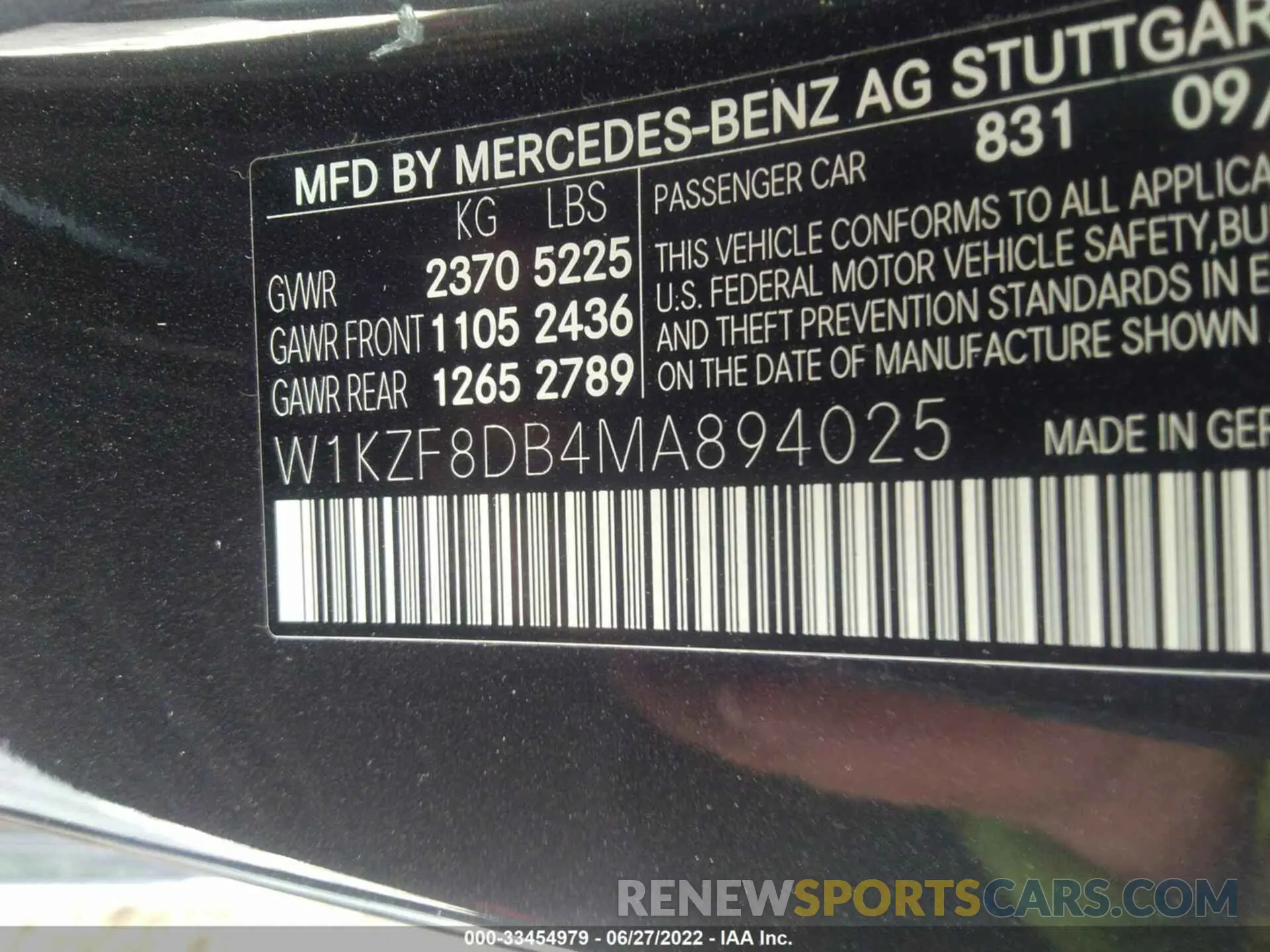 9 fotografías del automóvil dañado W1KZF8DB4MA894025 MERCEDES-BENZ E-CLASS 2021