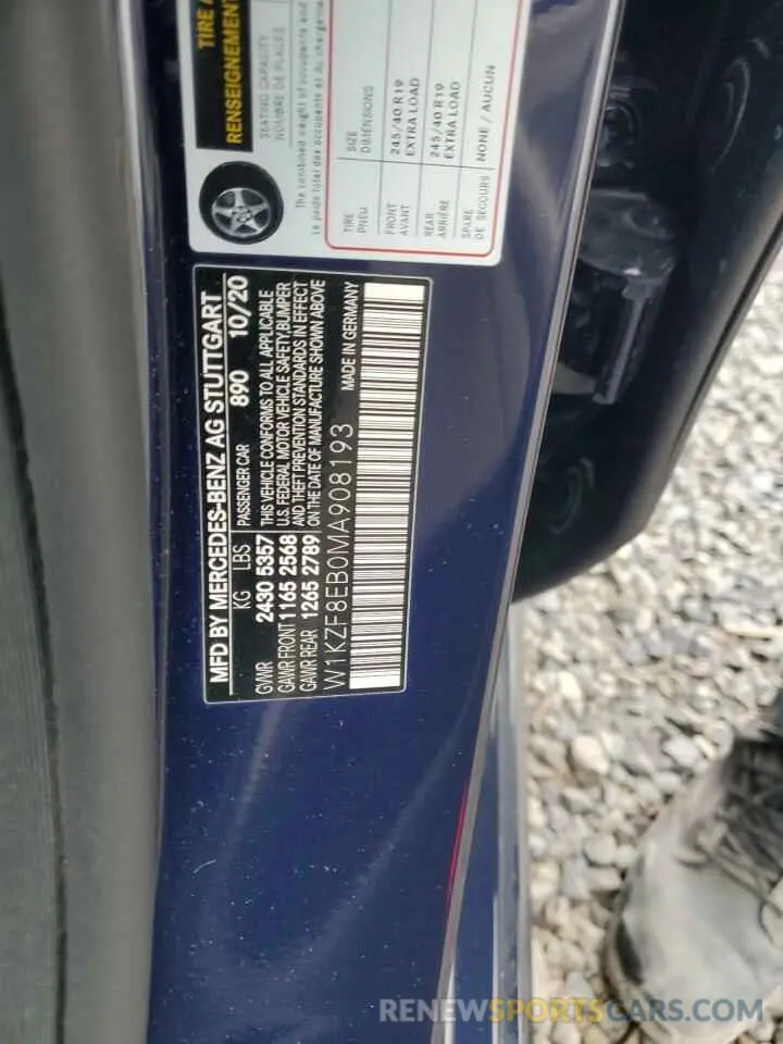 12 fotografías del automóvil dañado W1KZF8EB0MA908193 MERCEDES-BENZ E-CLASS 2021