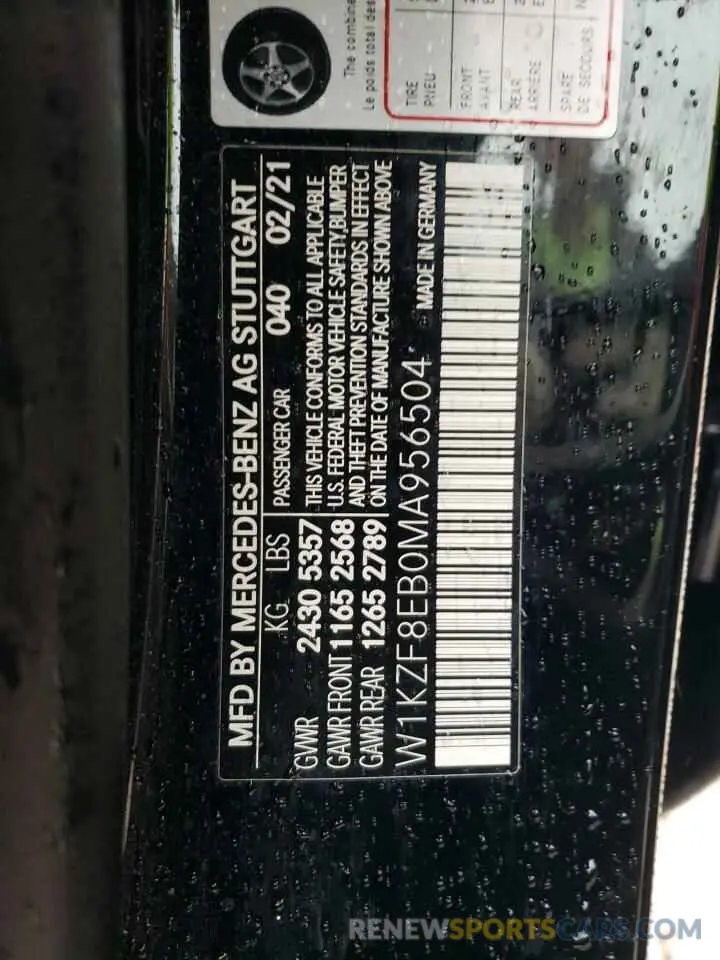 12 fotografías del automóvil dañado W1KZF8EB0MA956504 MERCEDES-BENZ E-CLASS 2021