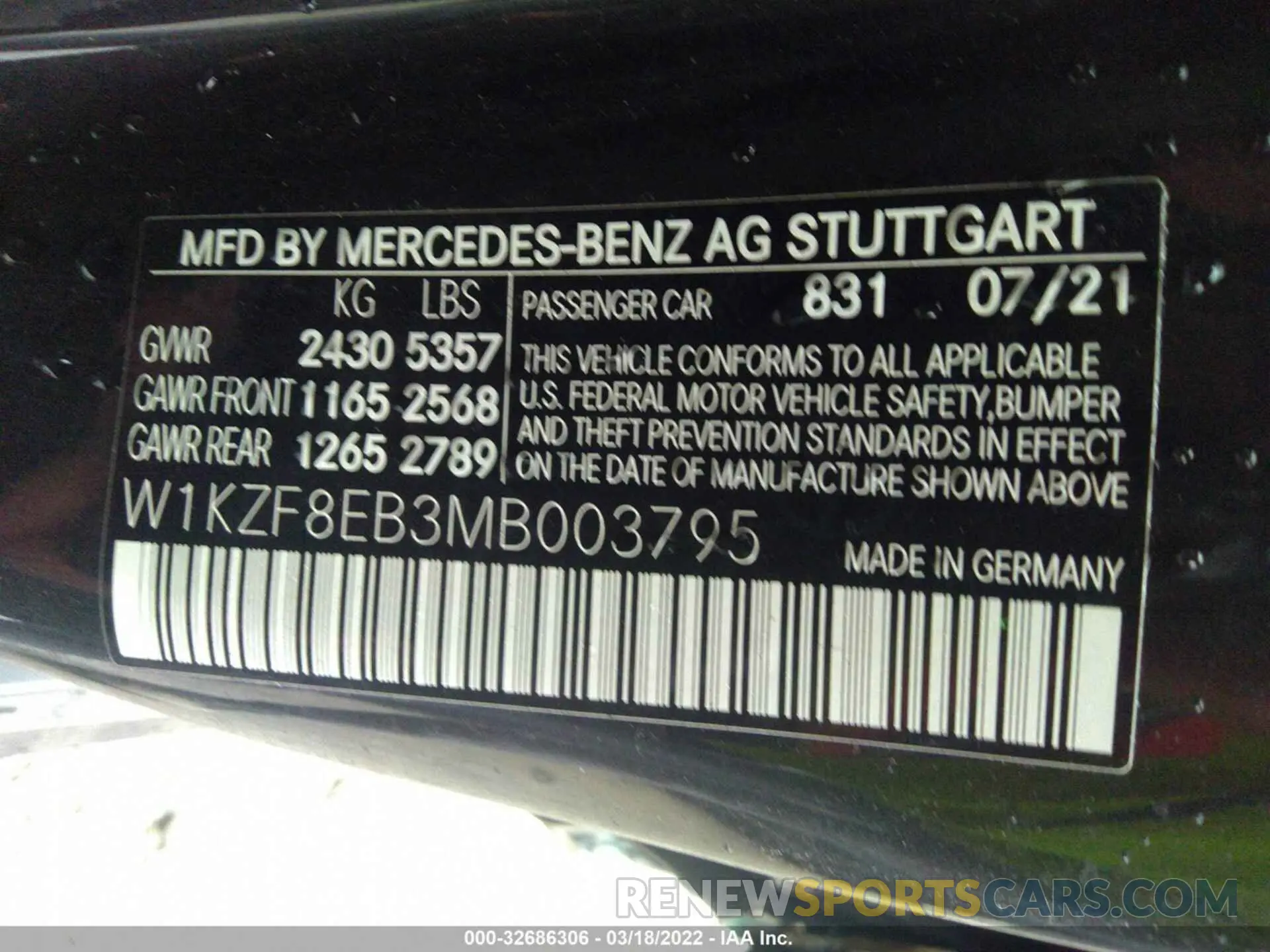 9 fotografías del automóvil dañado W1KZF8EB3MB003795 MERCEDES-BENZ E-CLASS 2021