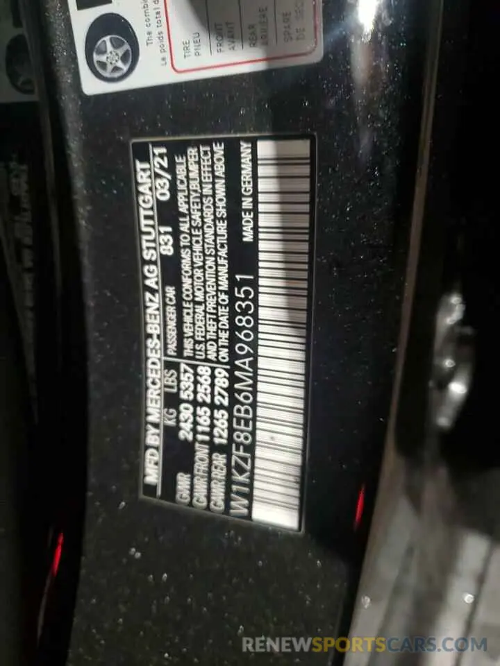 12 fotografías del automóvil dañado W1KZF8EB6MA968351 MERCEDES-BENZ E-CLASS 2021